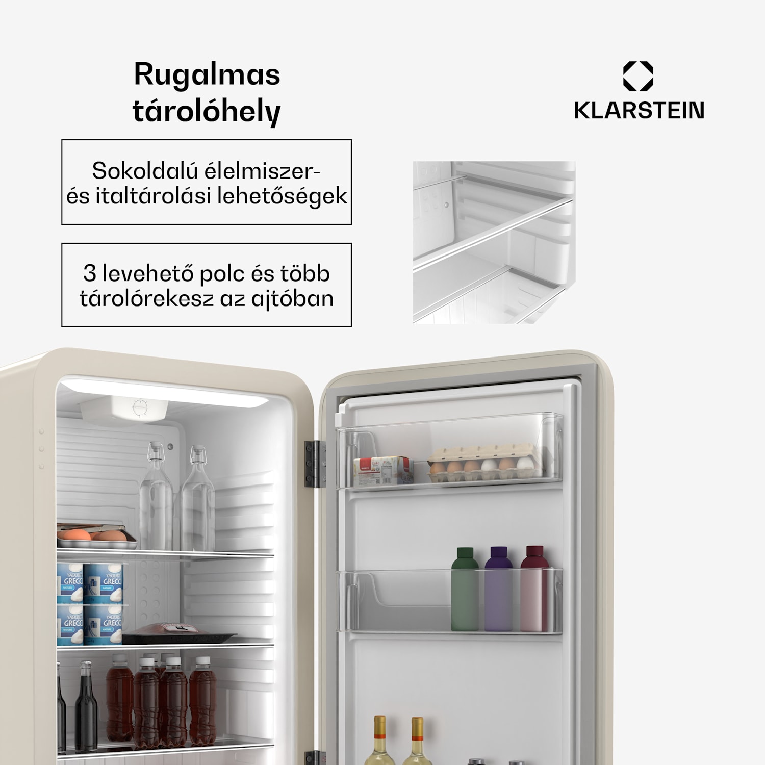 Audrey Evo mini hűtőszekrény, 90 l, retro kivitel, csendes, kompakt, 3 szín 90 Ltr | Krém