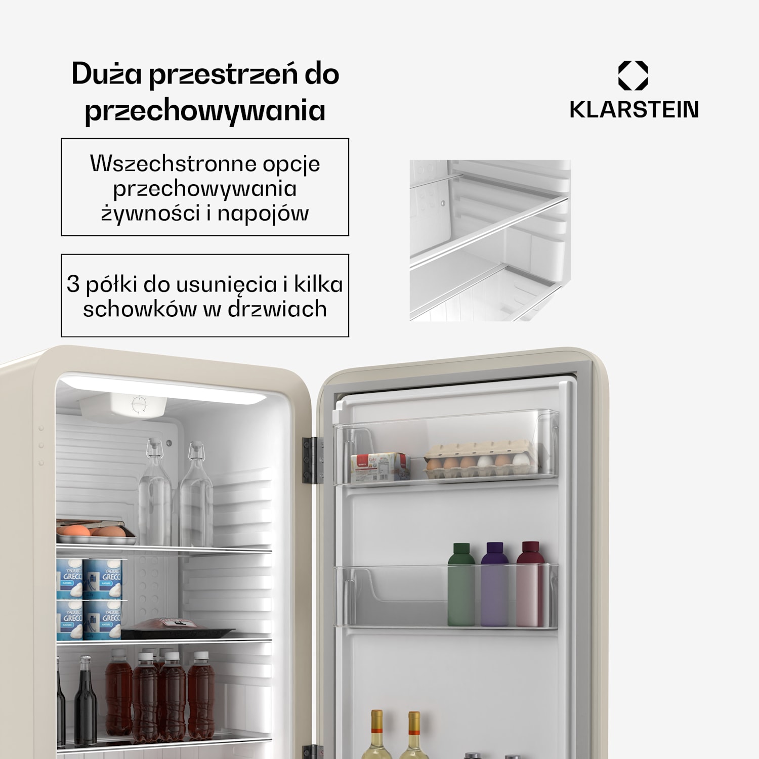 Audrey Evo mini lodówka, 90 l, design retro, cicha, kompaktowa, 3 kolory 90 Ltr | Kremowy