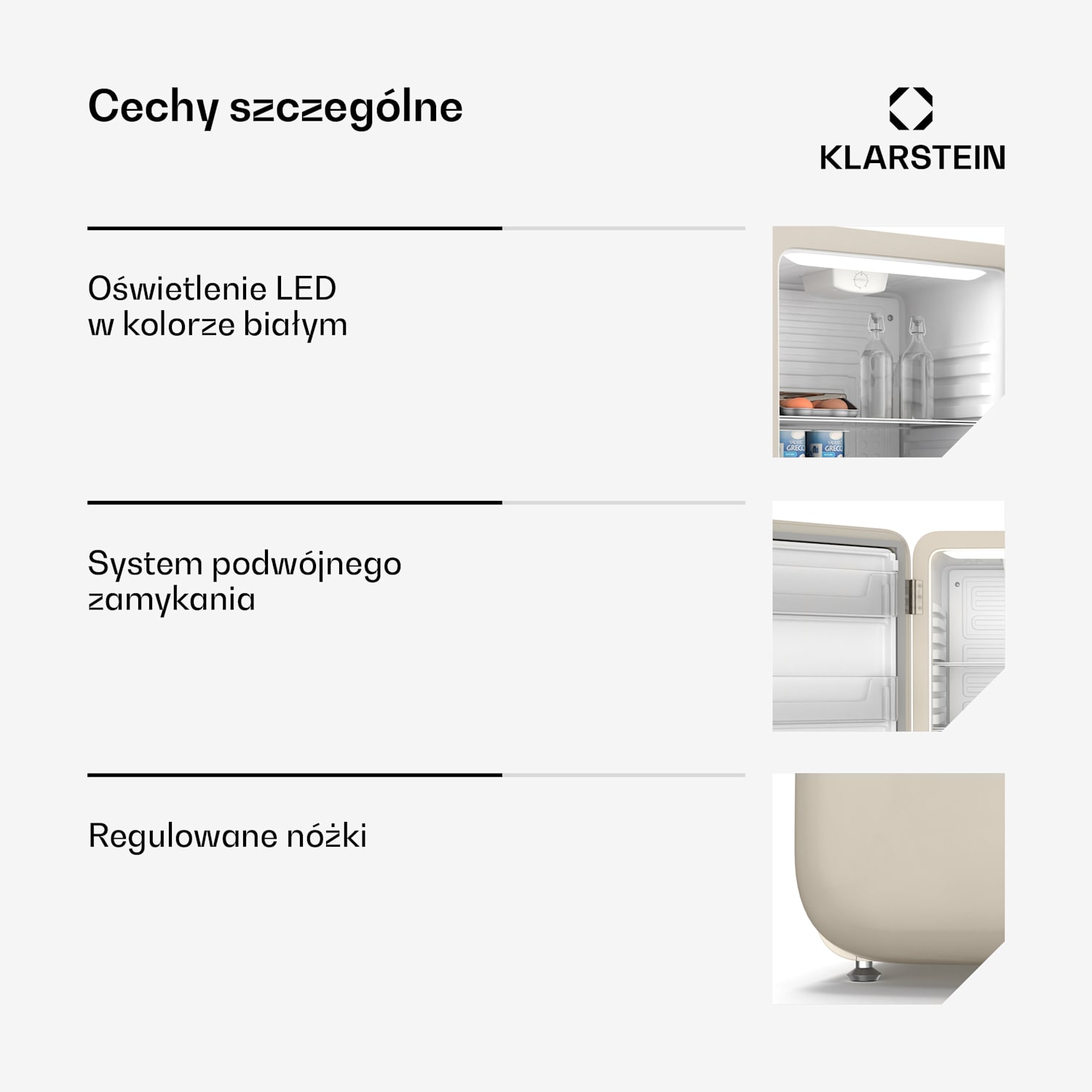 Audrey Evo mini lodówka, 90 l, design retro, cicha, kompaktowa, 3 kolory 90 Ltr | Kremowy