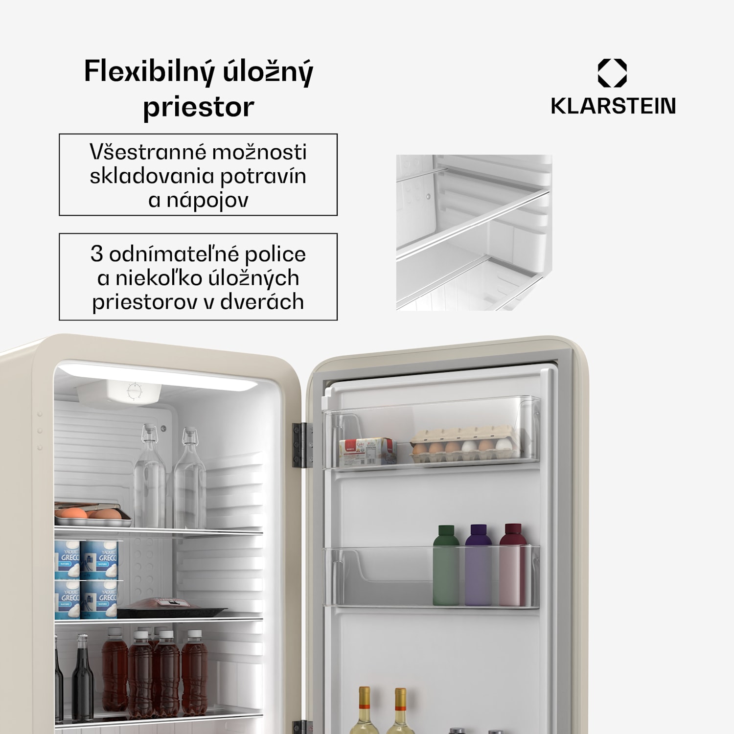 Audrey Evo mini chladnička, 90 l, retro dizajn, tichá, kompaktná, 3 farby 90 litrov | Krémová