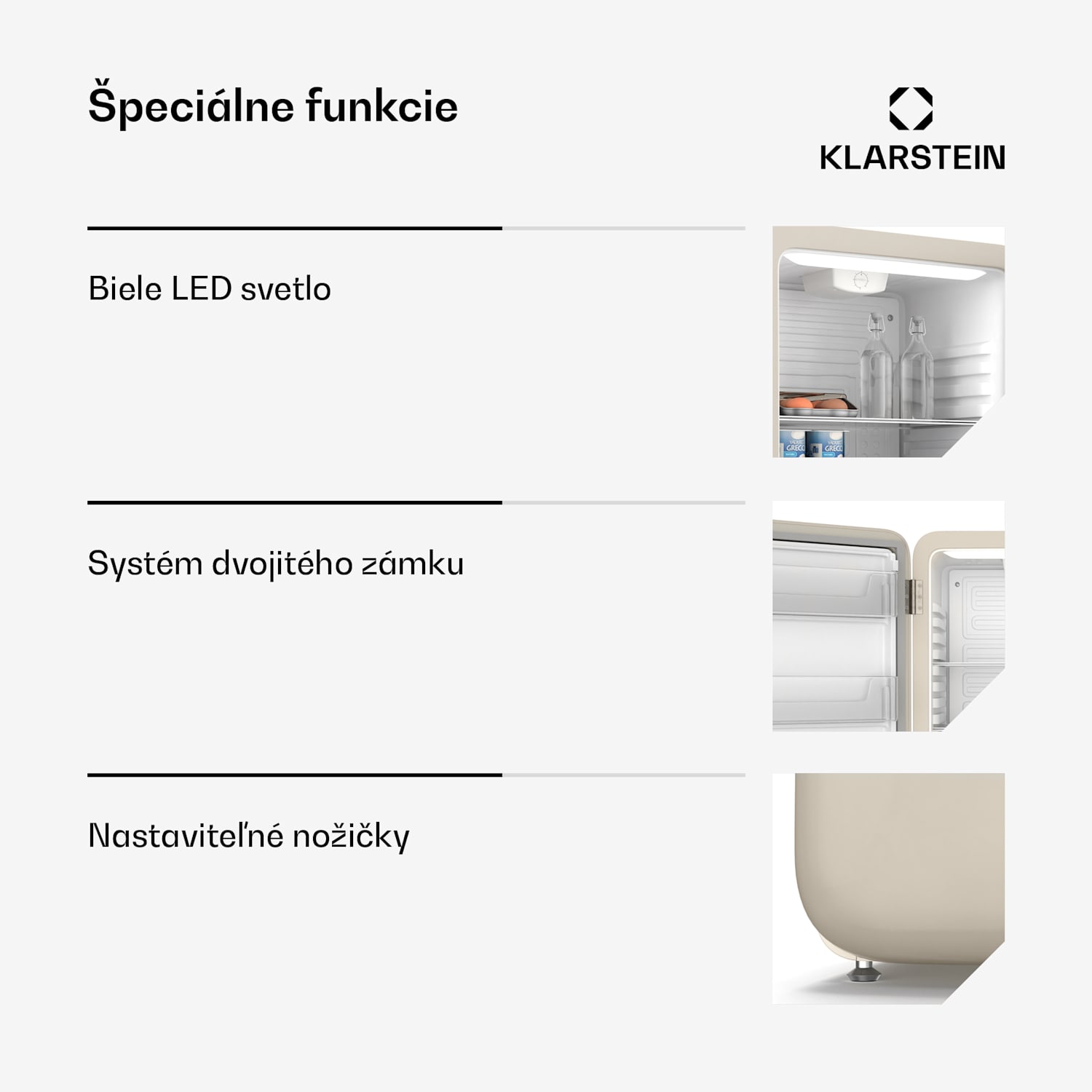 Audrey Evo mini chladnička, 90 l, retro dizajn, tichá, kompaktná, 3 farby 90 litrov | Krémová