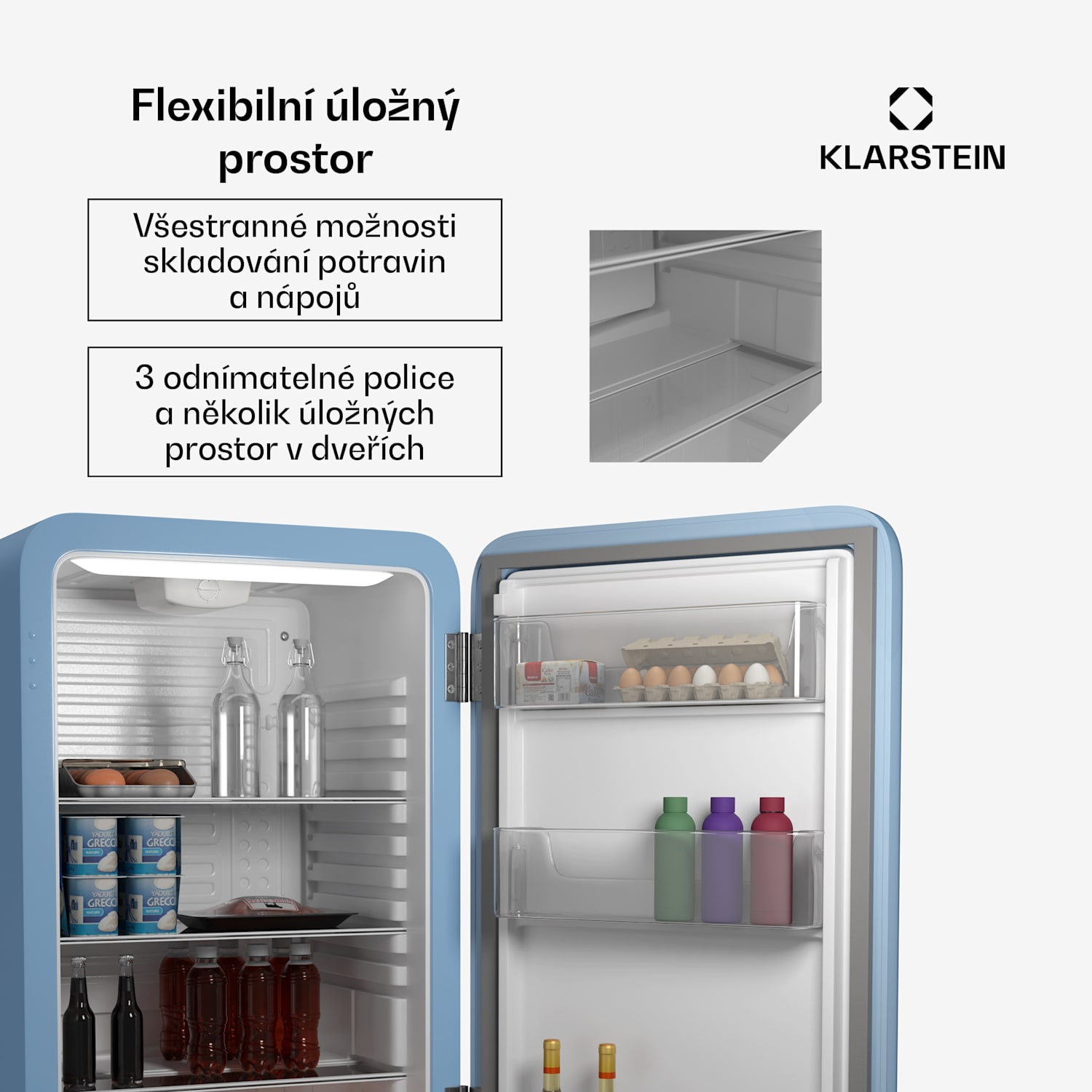 Audrey Evo mini chladnička, 90 l, retro design, tichá, kompaktní, 3 barvy 90 litrů | Modrá