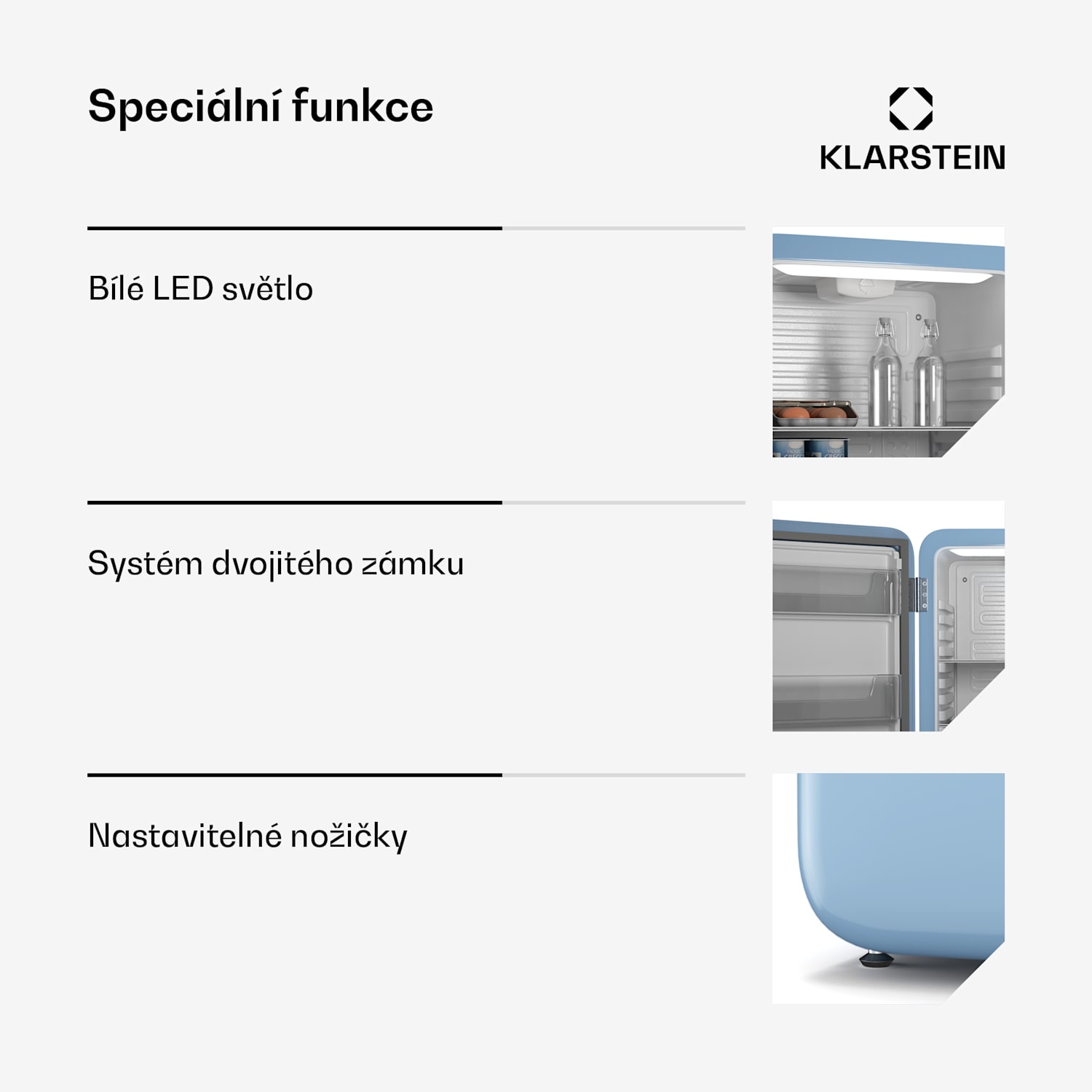 Audrey Evo mini chladnička, 90 l, retro design, tichá, kompaktní, 3 barvy 90 litrů | Modrá