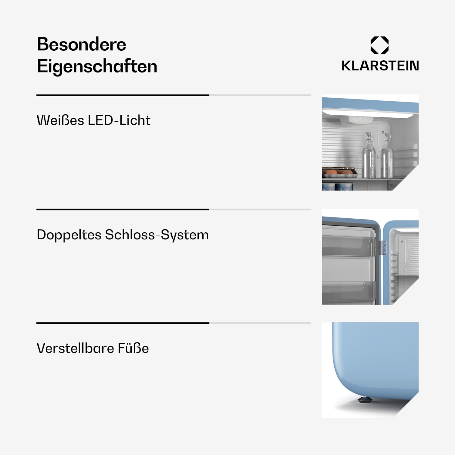 Audrey Evo Mini Kühlschrank | 90L | Retro-Design | leise | kompakt | 3 Farben 90 Ltr | Blau