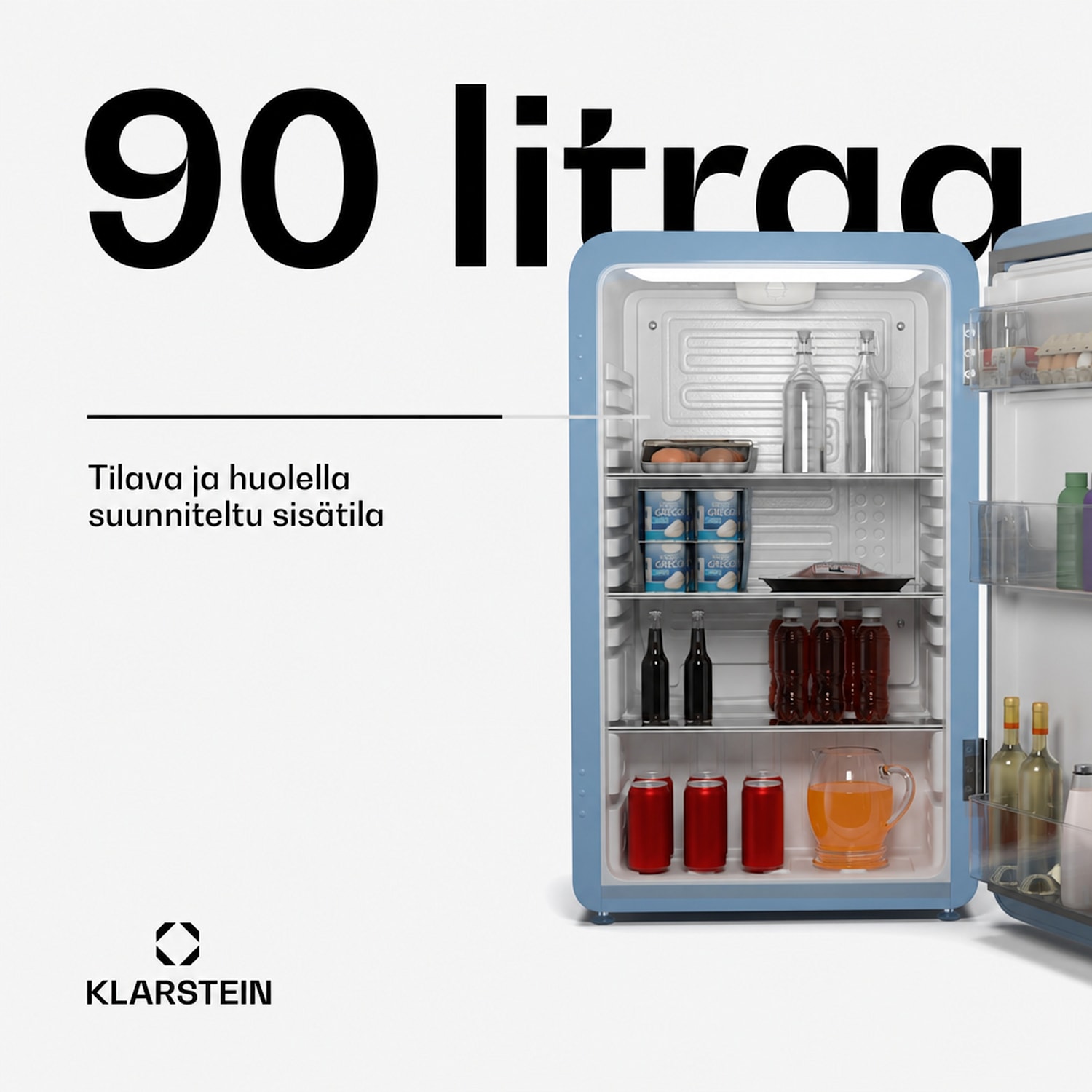 Audrey Evo minijääkaappi | 90 l | retro design | hiljainen | kompakti | 3 väriä 90 l | Sininen