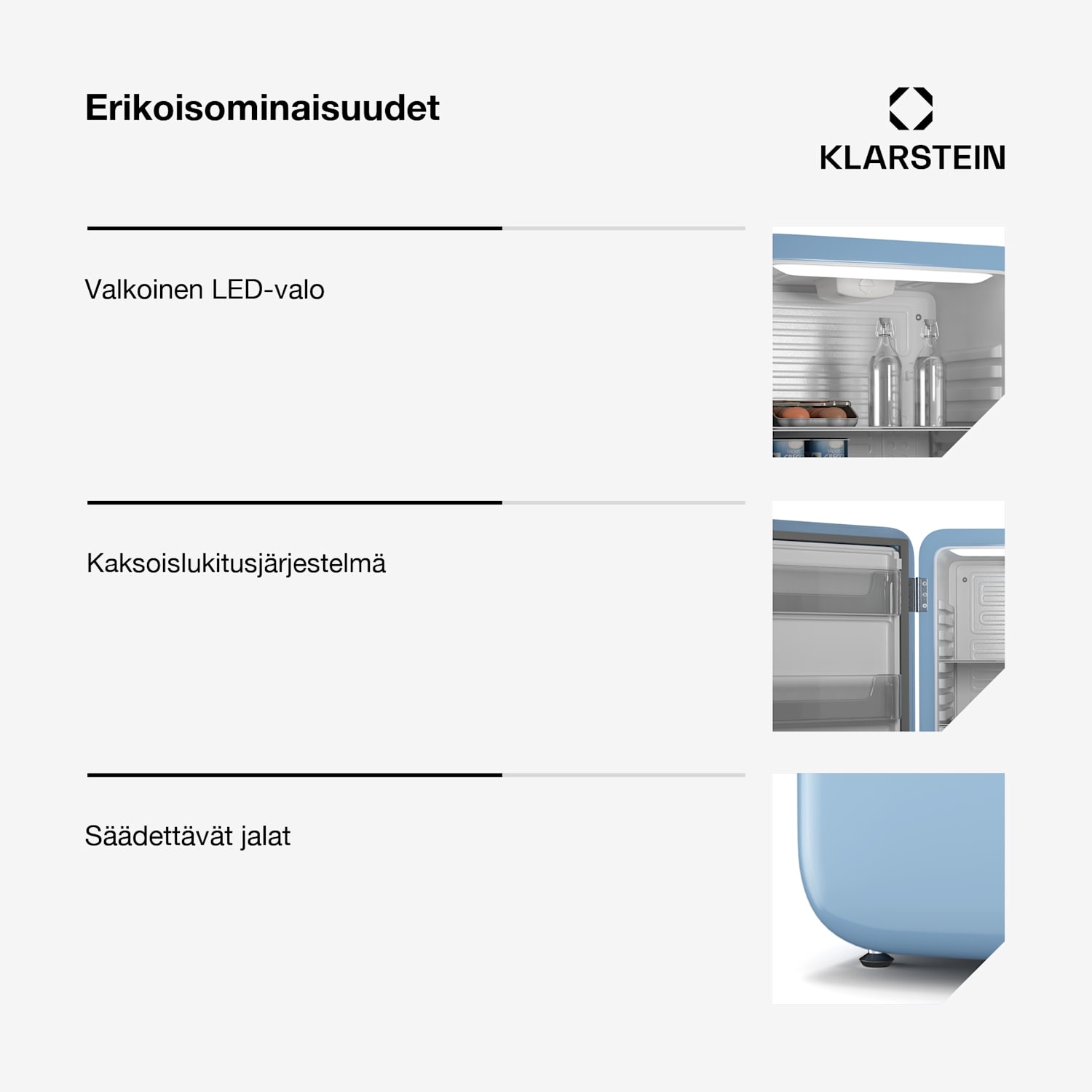 Audrey Evo minijääkaappi | 90 l | retro design | hiljainen | kompakti | 3 väriä 90 l | Sininen