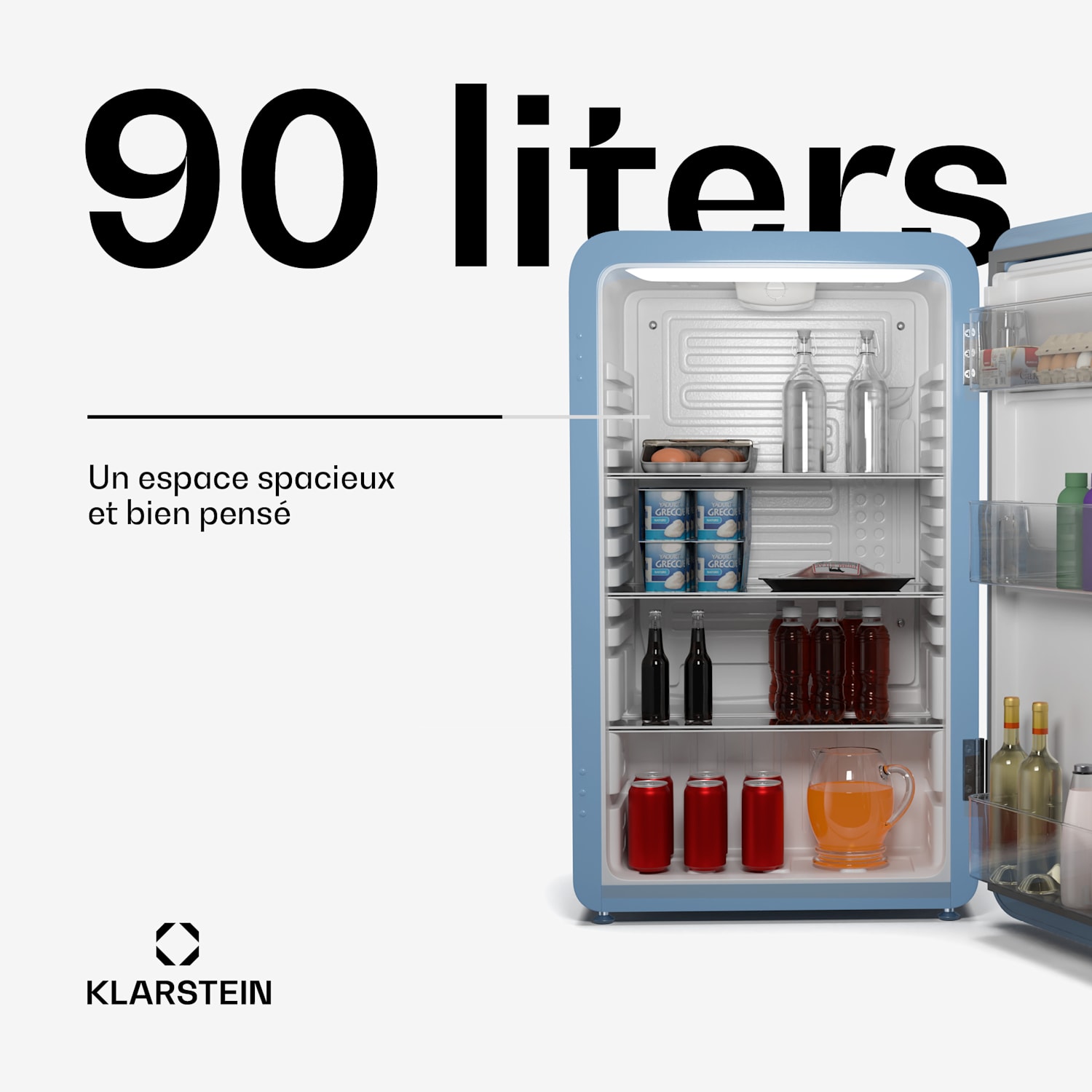 Audrey Evo mini koelkast | 90L | retro design | stil | compact | 3 kleuren 90 ltr | Blauw