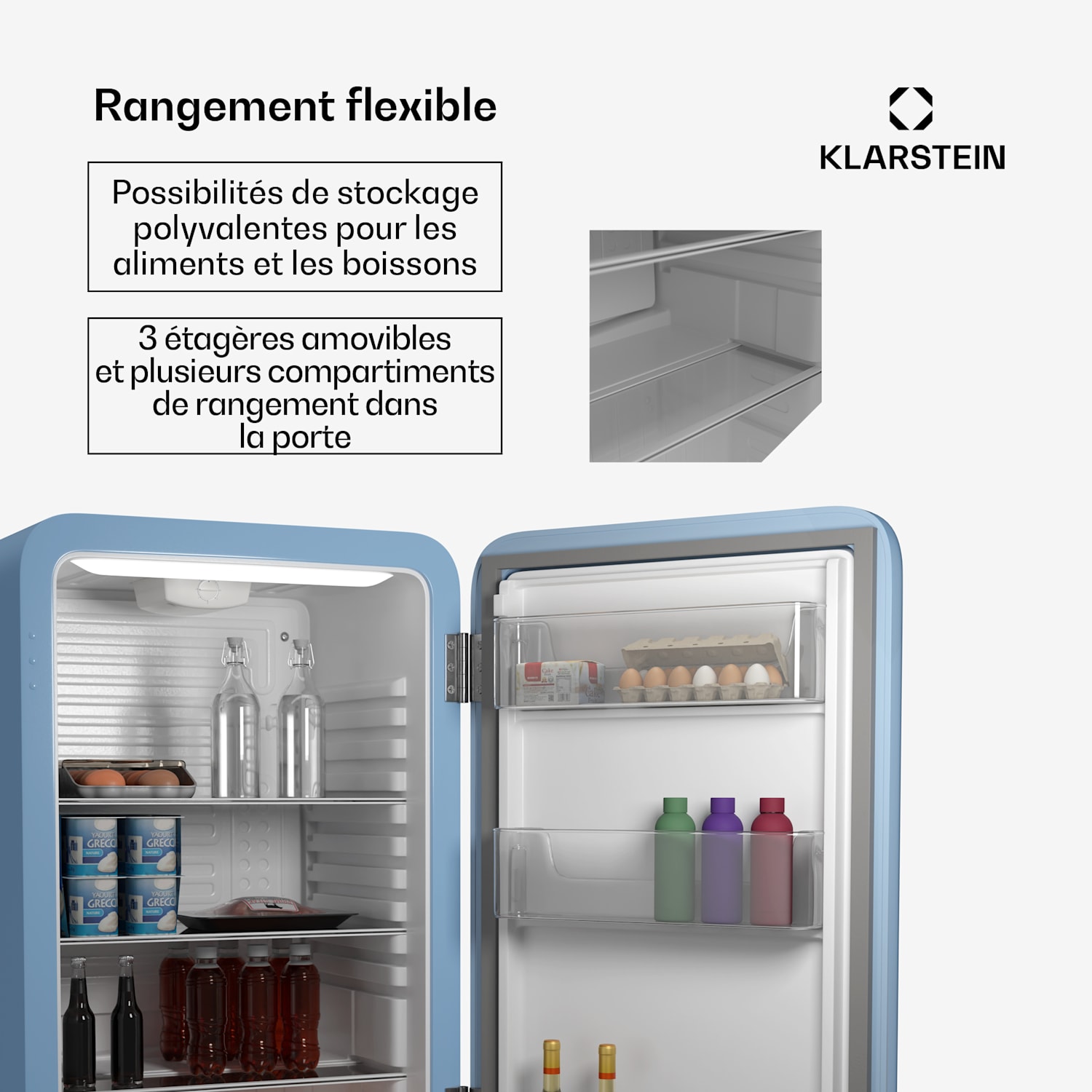 Audrey Evo mini koelkast | 90L | retro design | stil | compact | 3 kleuren 90 ltr | Blauw