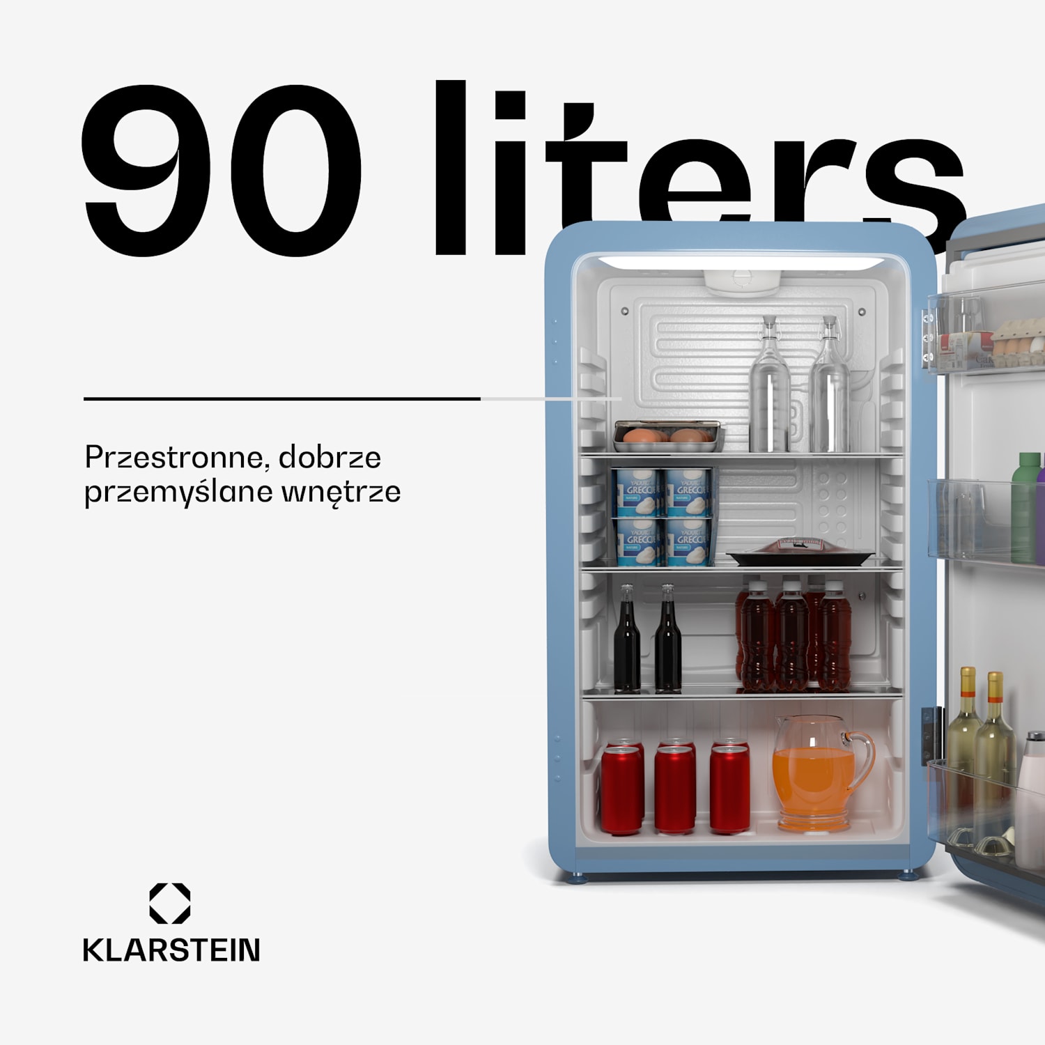 Minilodówka Audrey Evo, 90 l, design retro, cicha, kompaktowa, 3 kolory 90 Ltr | Niebieski