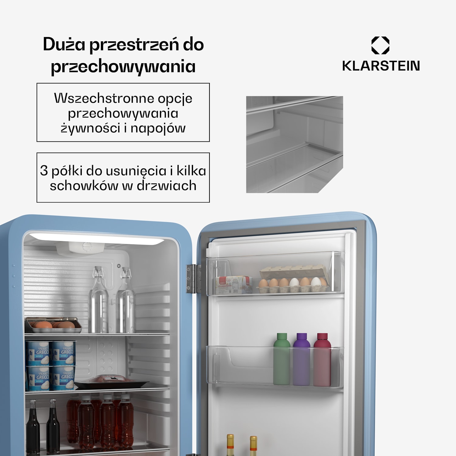 Minilodówka Audrey Evo, 90 l, design retro, cicha, kompaktowa, 3 kolory 90 Ltr | Niebieski