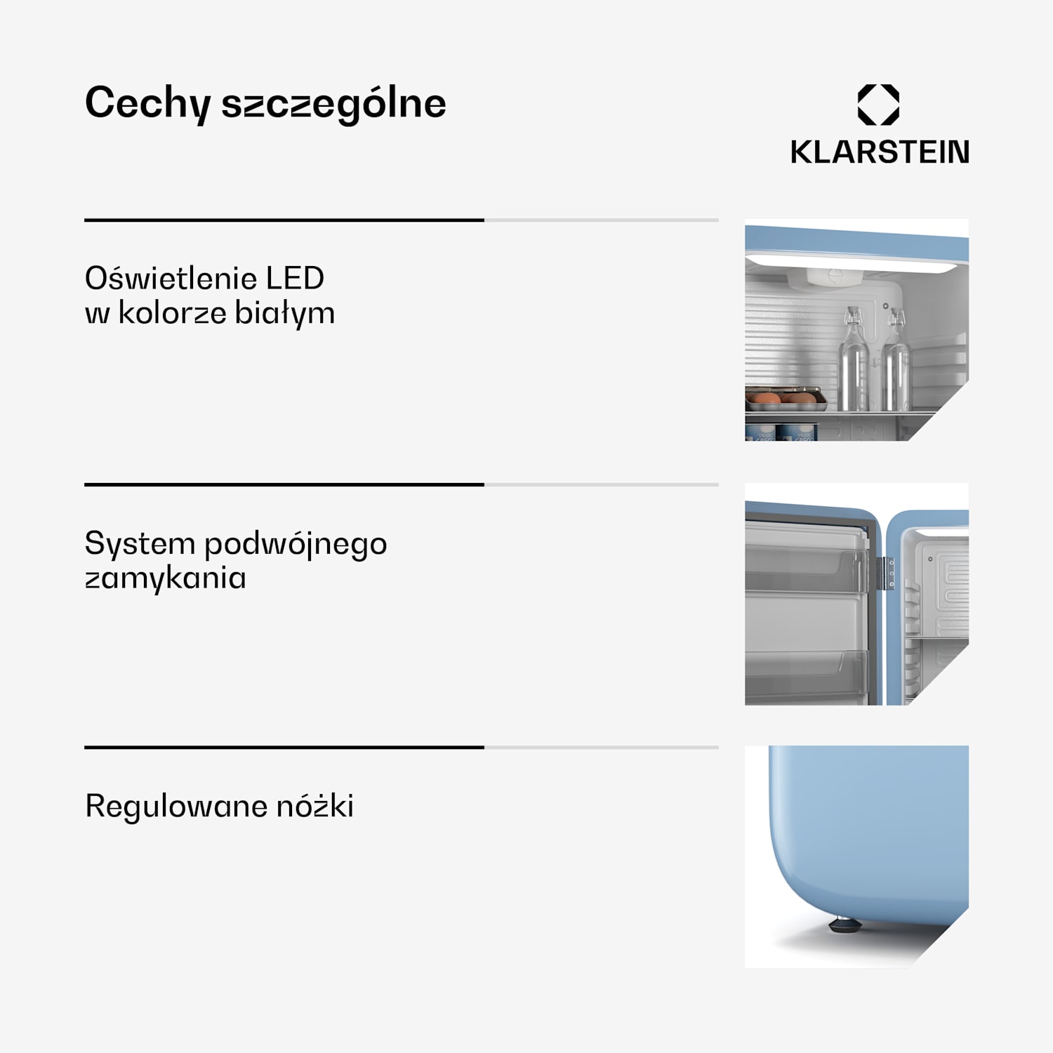 Minilodówka Audrey Evo, 90 l, design retro, cicha, kompaktowa, 3 kolory 90 Ltr | Niebieski