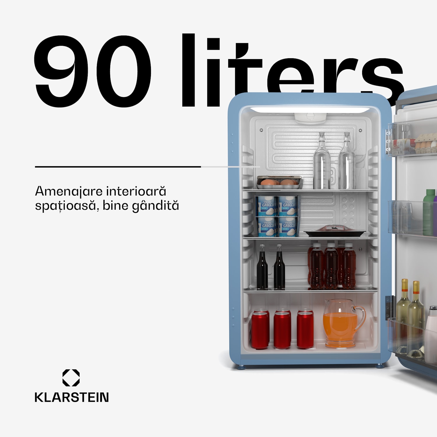 Audrey Evo minifrigider, 90 l, design retro, silențios, compact, disponibil în 3 culori. 90 Ltr | Albastru