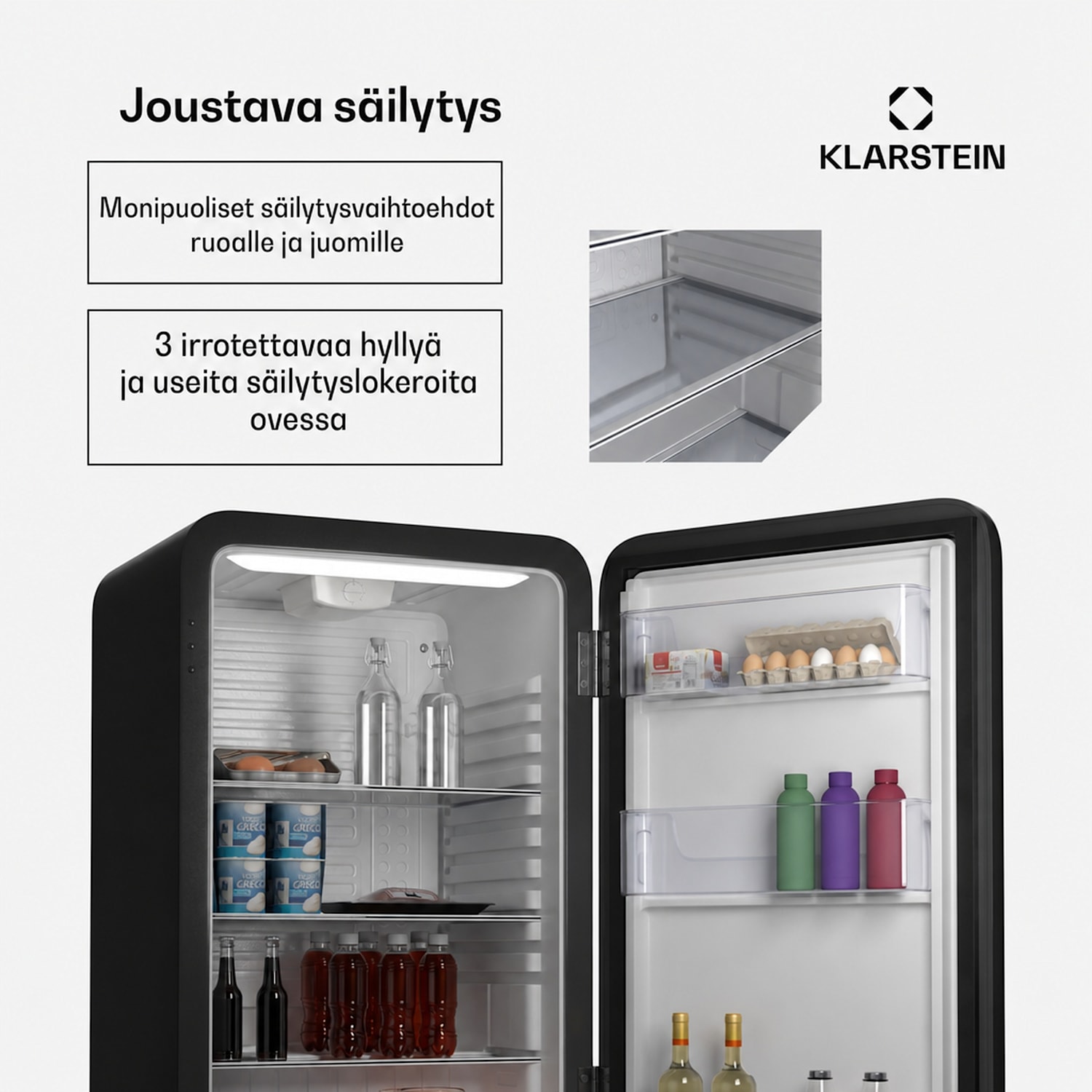 Audrey Evo jääkaappi | 112 l | retro design | hiljainen | kompakti | 3 väriä 112 l | Musta