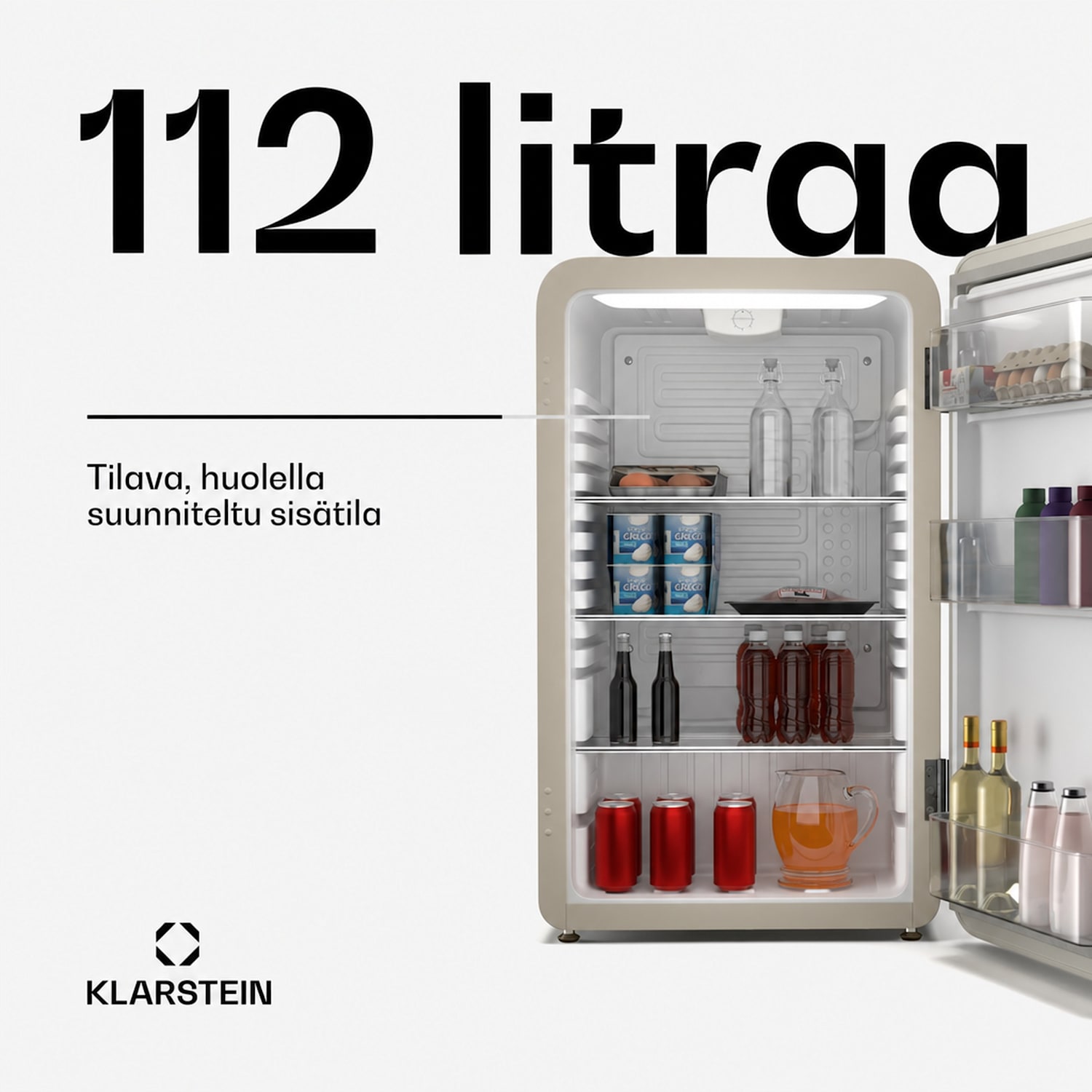 Audrey Evo jääkaappi | 112 l | retro design | hiljainen | kompakti | 3 väriä 112 l | Kerma