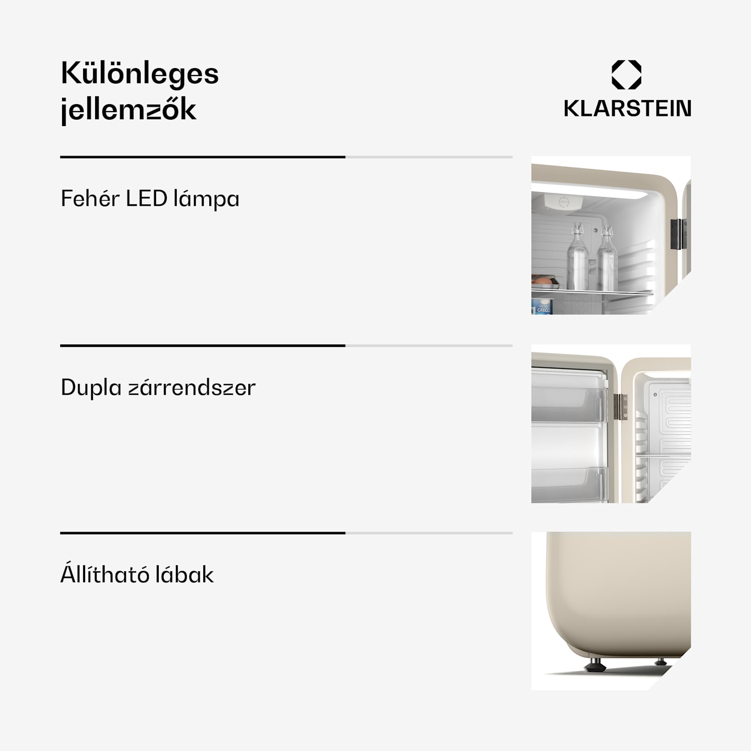 Audrey Evo hűtőszekrény, 112 l, retro kivitel, csendes, kompakt, 3 szín 112 Ltr | Krém