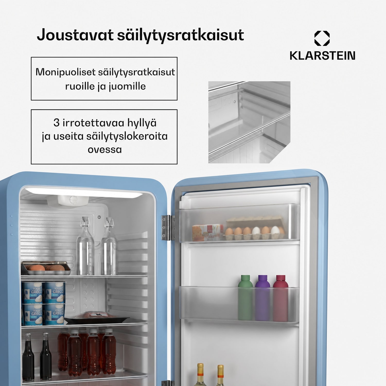 Audrey Evo jääkaappi | 112 l | retro design | hiljainen | kompakti | 3 väriä 112 l | Sininen