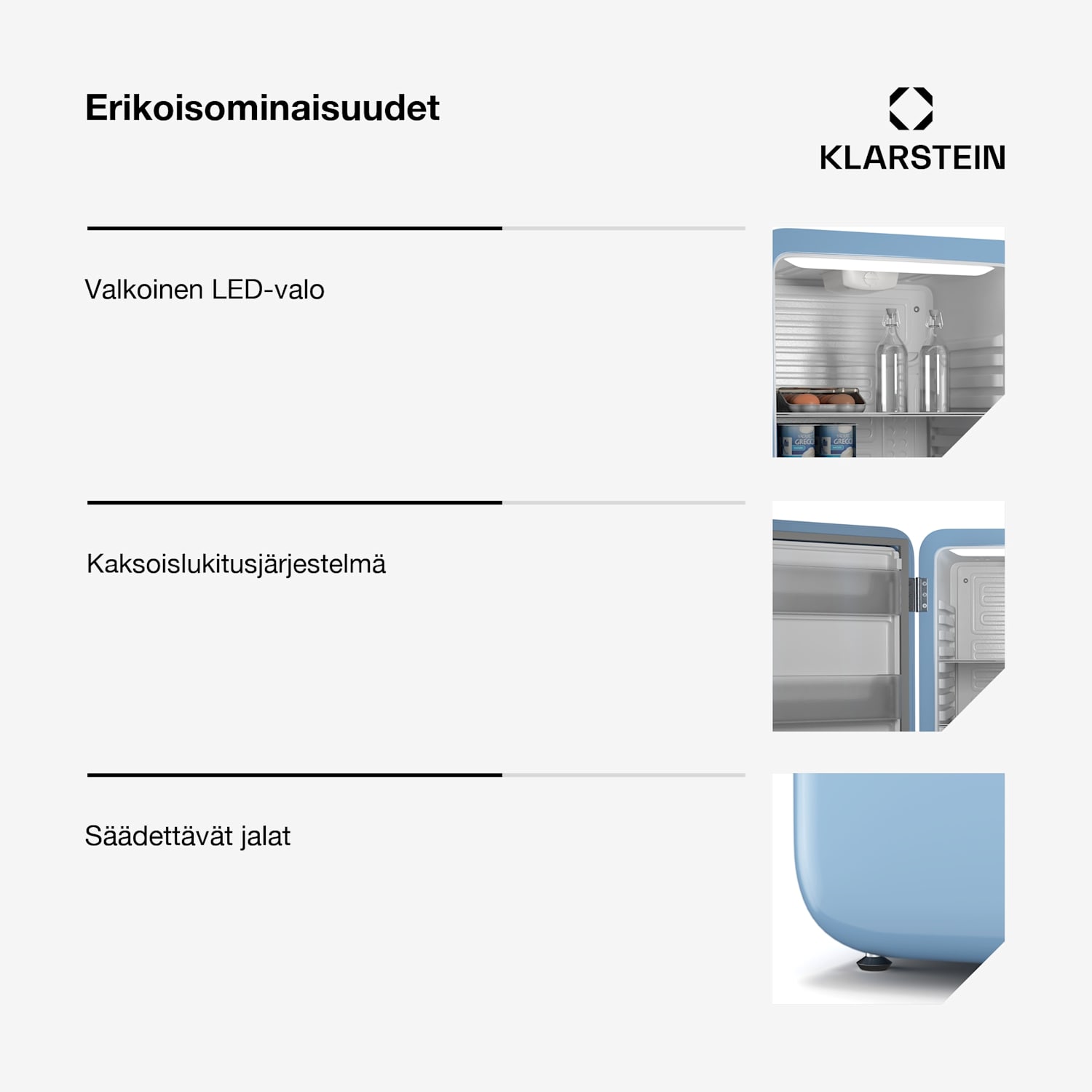 Audrey Evo jääkaappi | 112 l | retro design | hiljainen | kompakti | 3 väriä 112 l | Sininen