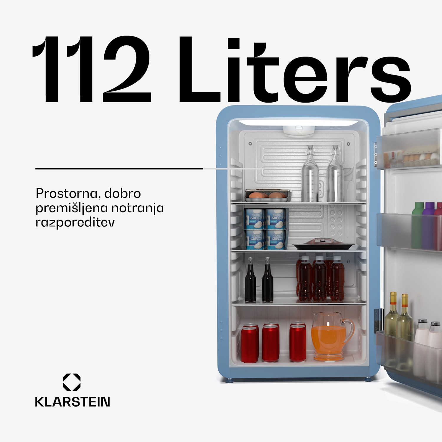 Audrey Evo hladilnik, 112 l, retro dizajn, tihi, kompakten, 3 barve 112 Ltr | Modra