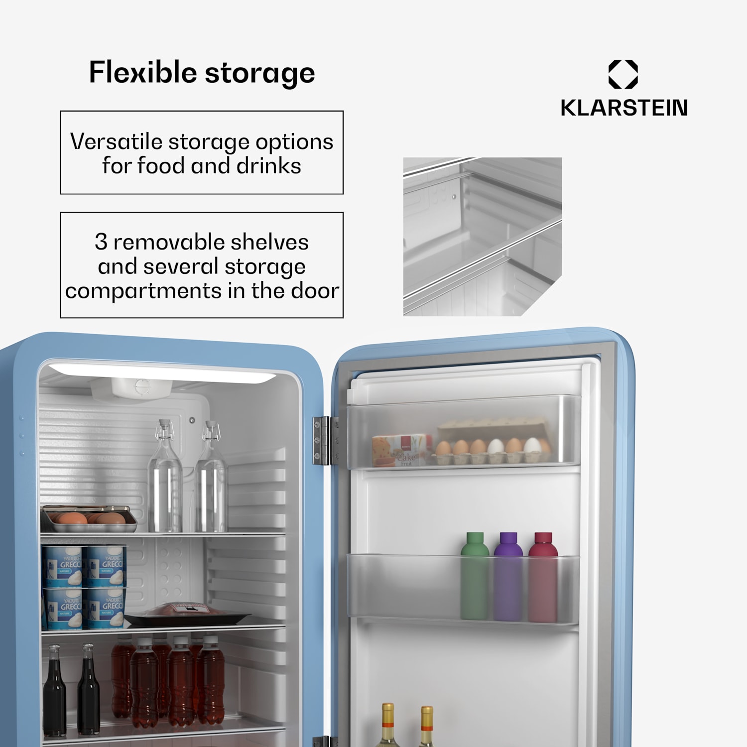Audrey Evo jääkaappi | 112 l | retro design | hiljainen | kompakti | 3 väriä 112 l | Sininen