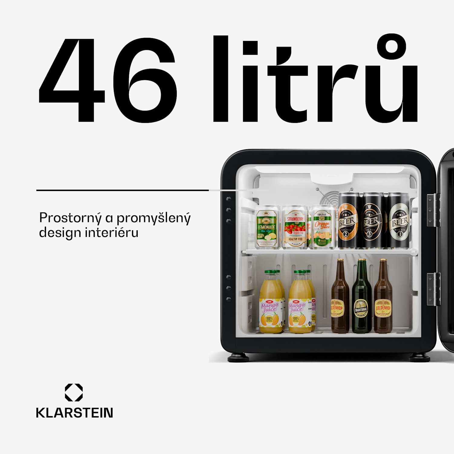 Chladnička na nápoje Audrey Evo, retro design, skleněné dveře, 46 L, EEK C 46 Ltr | Černá