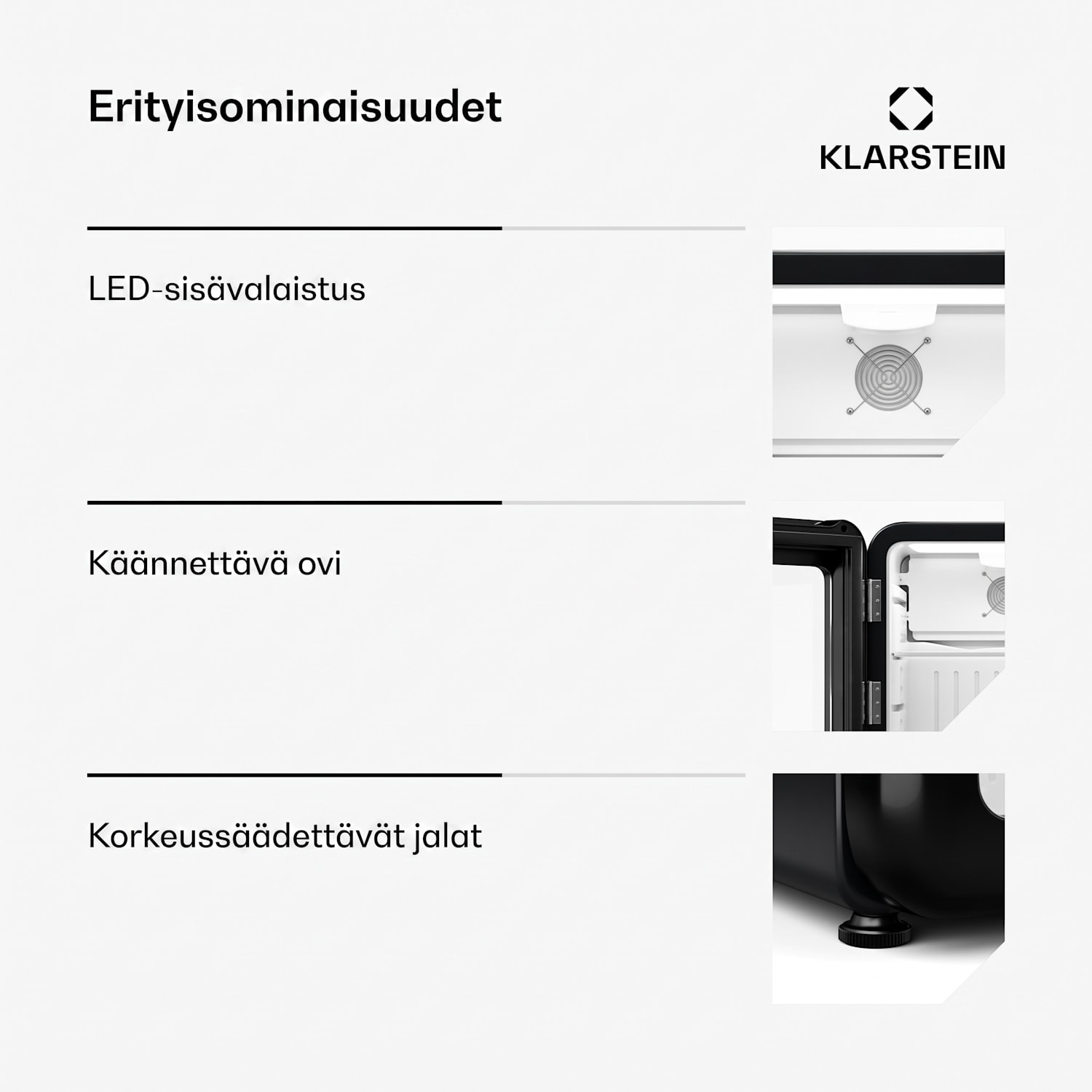 Audrey Evo juomajääkaappi | retro-design | lasiovi | 45 l | energiatehokkuusluokka C 45 l | Musta