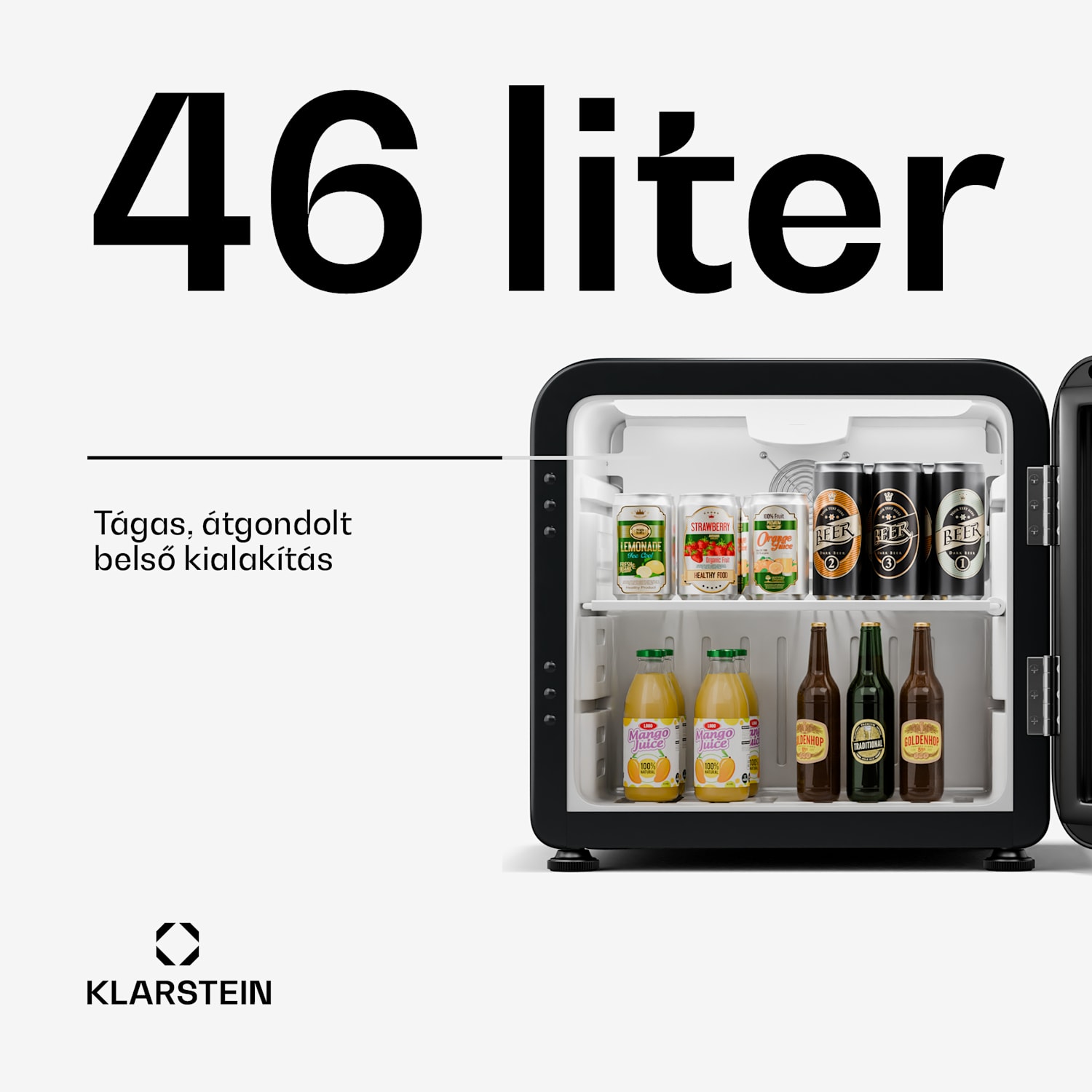 Audrey Evo italhűtő, retro kivitel, üvegajtó, 46 L, EEK C 46 Ltr | Fekete