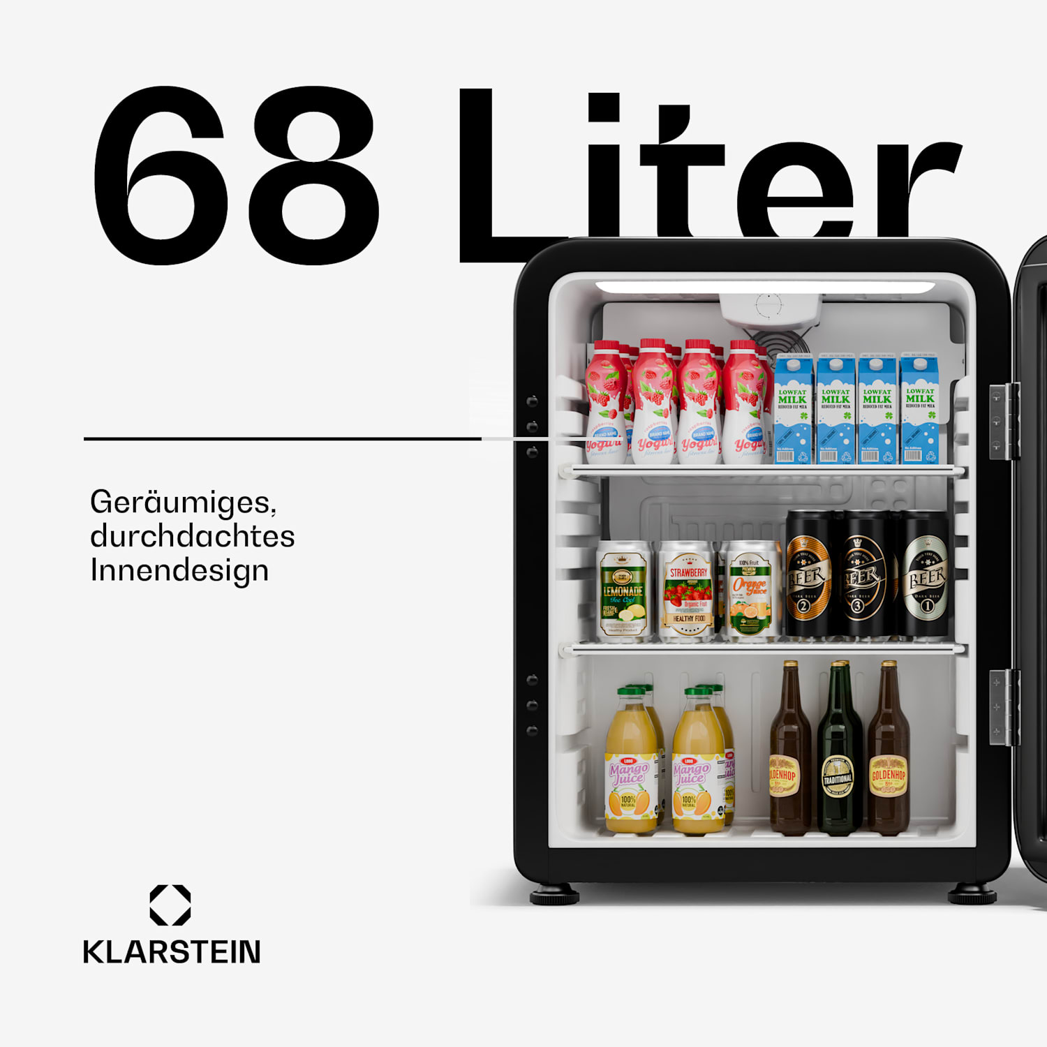 Audrey Evo Getränkekühlschrank | Retro-Design | Glastür | 68 L | EEK C 68 Ltr | Schwarz