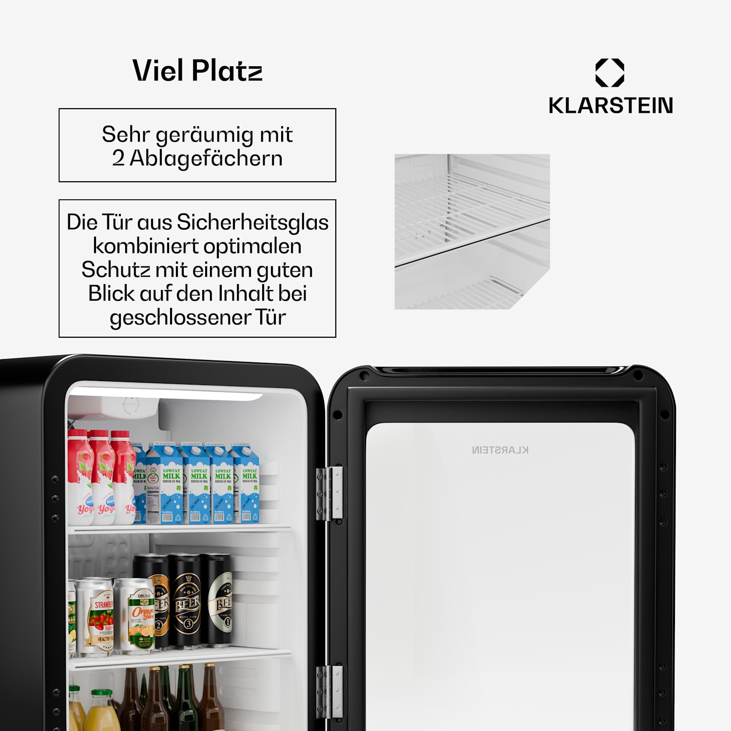 Audrey Evo Getränkekühlschrank | Retro-Design | Glastür | 68 L | EEK C 68 Ltr | Schwarz