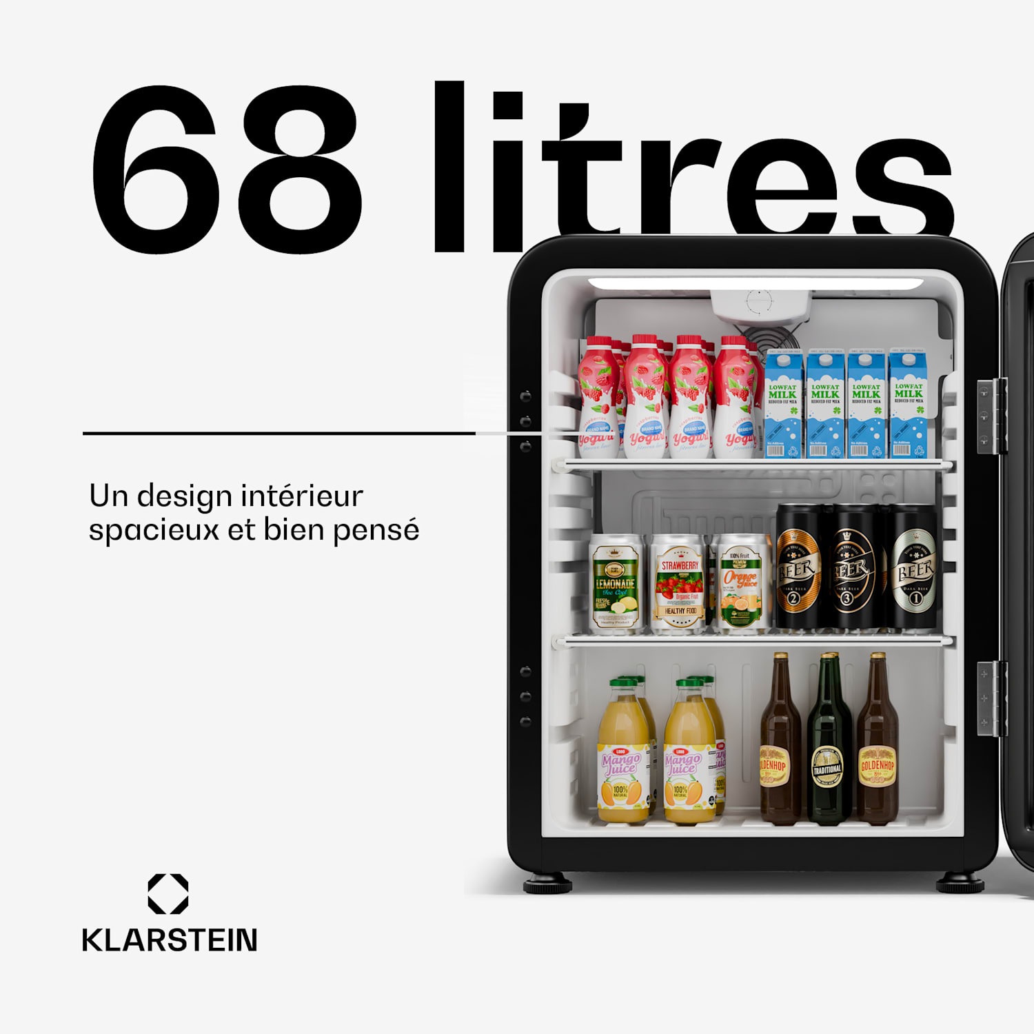 Audrey Evo drankenkoeling | retro design | glazen deur | 68L | EEK C 68 ltr | Zwart