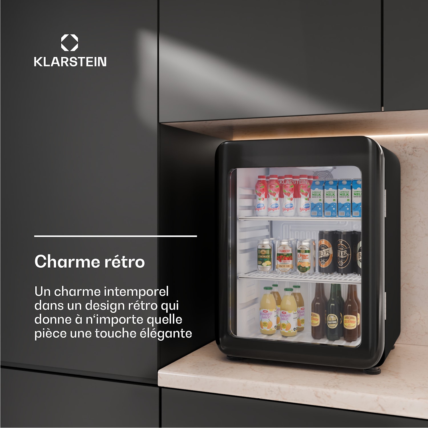 Audrey Evo drankenkoeling | retro design | glazen deur | 68L | EEK C 68 ltr | Zwart