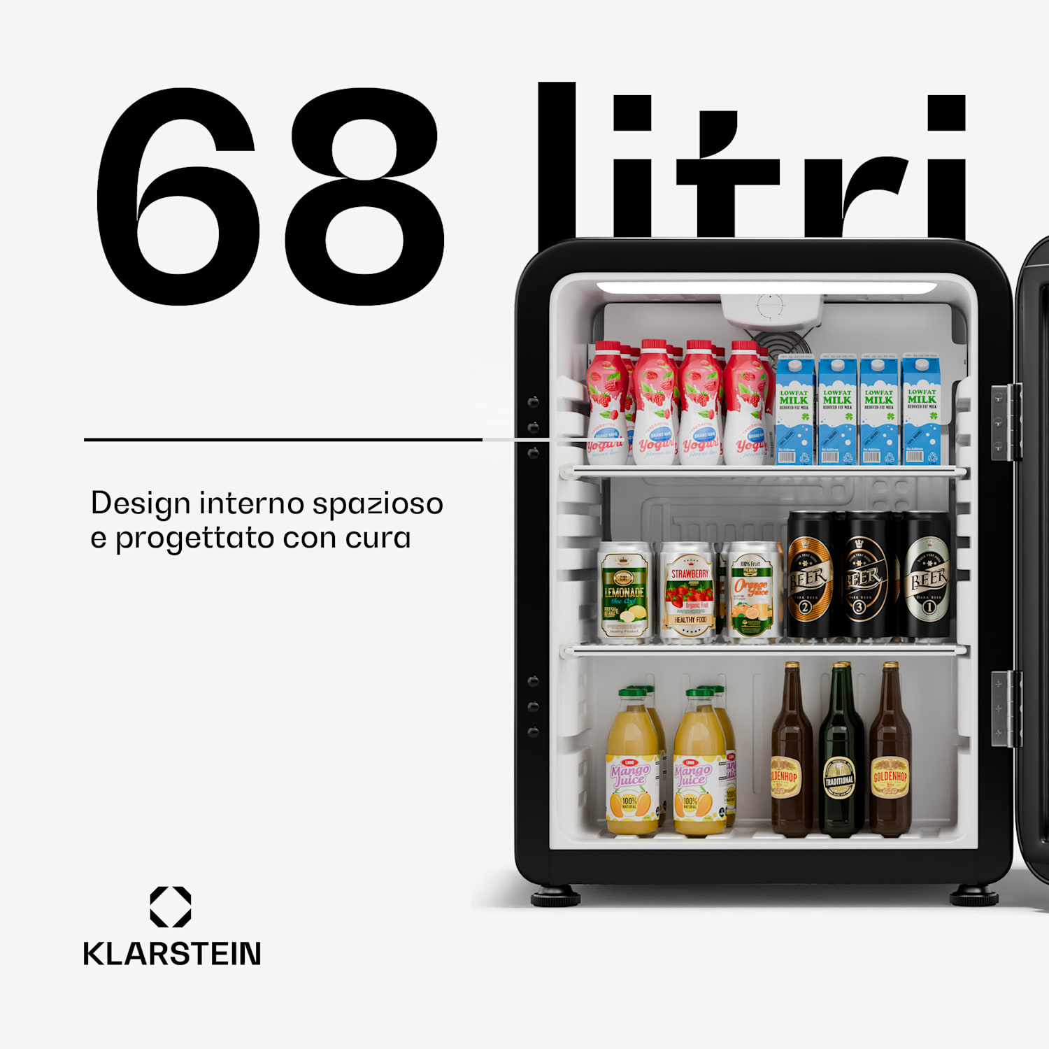 Audrey Evo - Frigorifero per bevande | Design rètro | Sportello in vetro | 68 L | Classe energetica C 68 Ltr | Nero