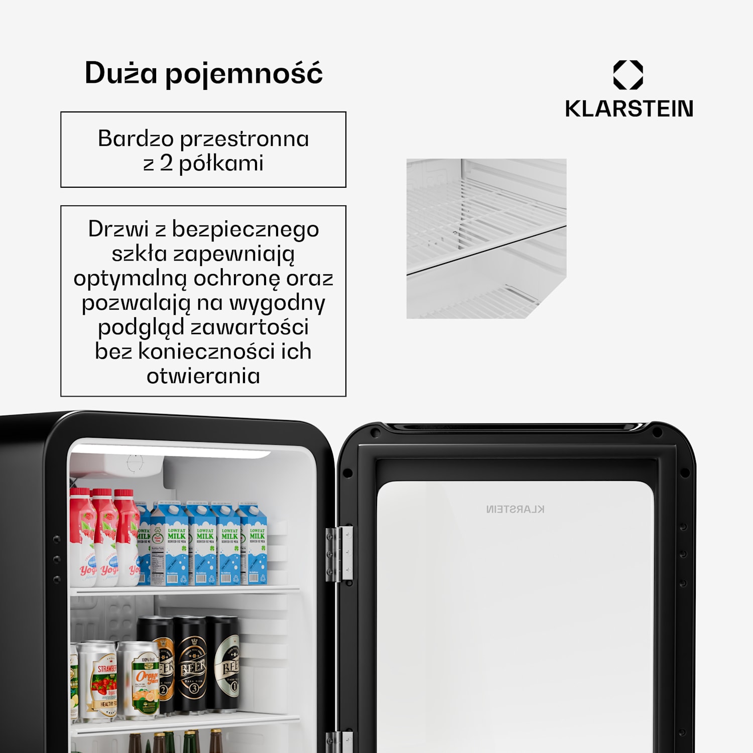 Audrey Evo lodówka na napoje, design retro, szklane drzwi, 68 l, klasa energetyczna C 68 Ltr | Czarny