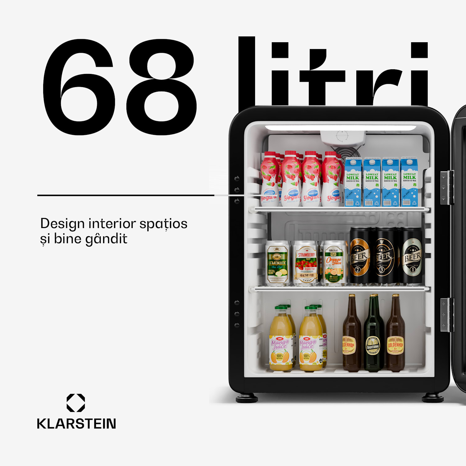 Audrey Evo frigider pentru băuturi, Design retro, Uși din sticlă, 68 L, Clasa energetică C 68 Ltr | Negru