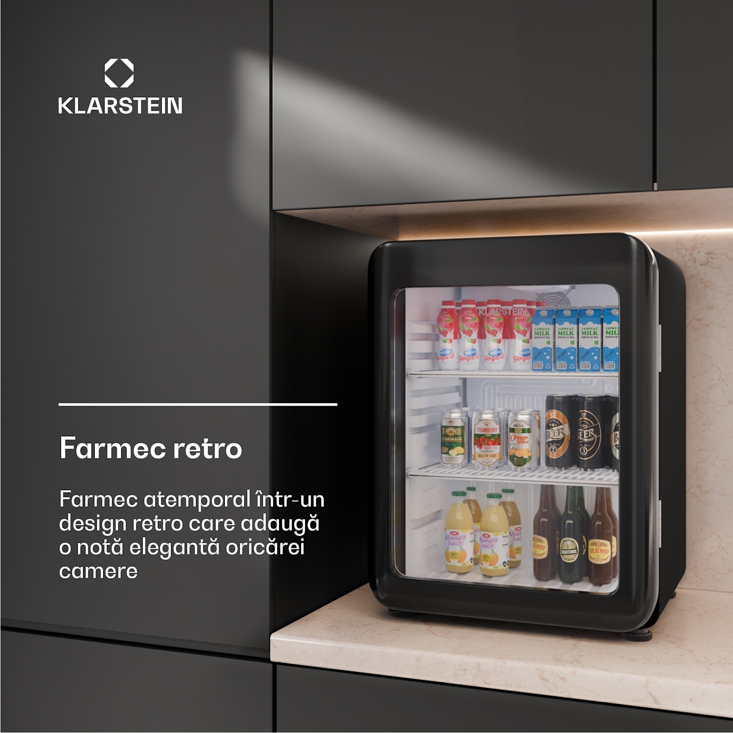 Audrey Evo frigider pentru băuturi, Design retro, Uși din sticlă, 68 L, Clasa energetică C 68 Ltr | Negru