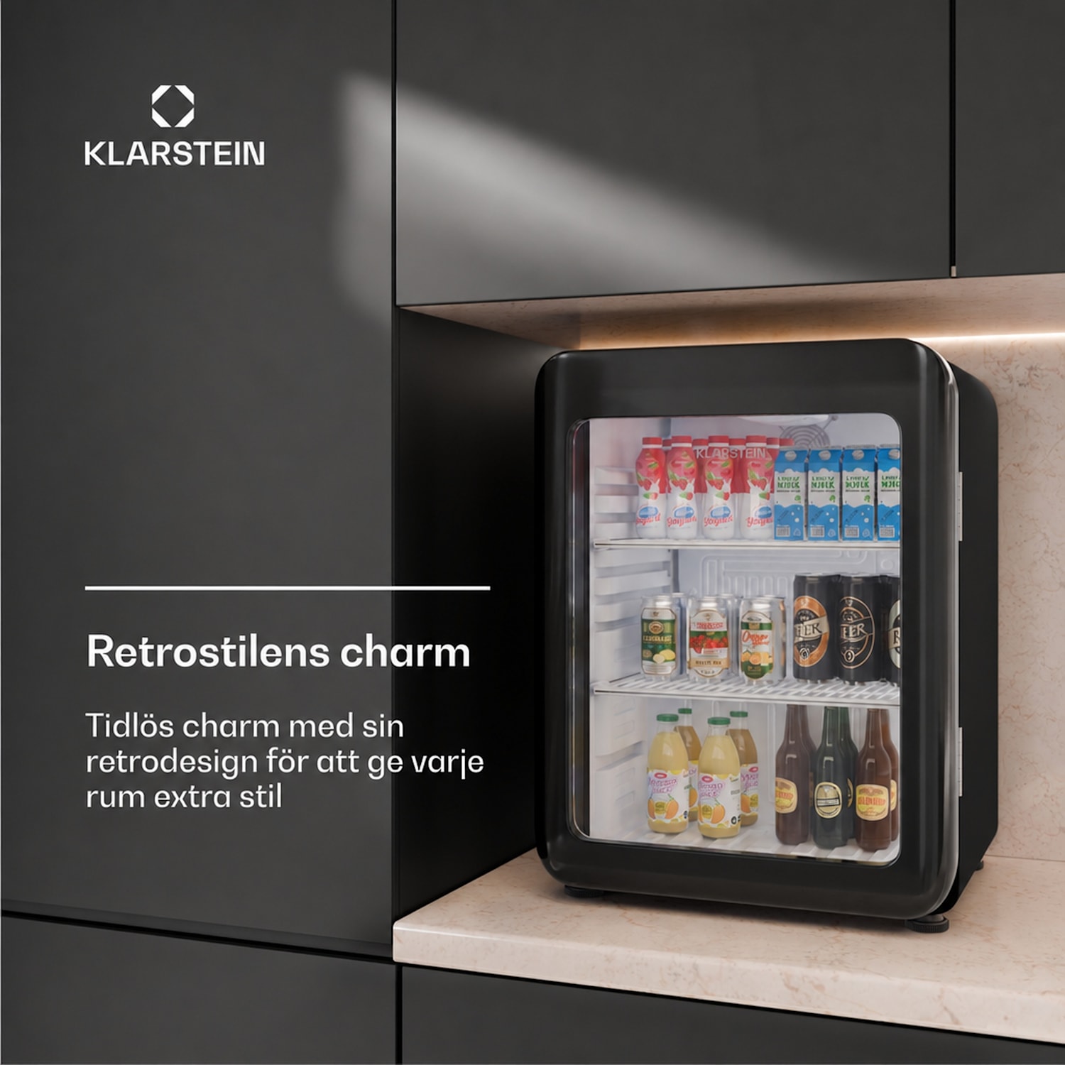 Audrey Evo dryckeskyl | retrodesign | glasdörr | 65 l | energiklass C 65 l | Svart