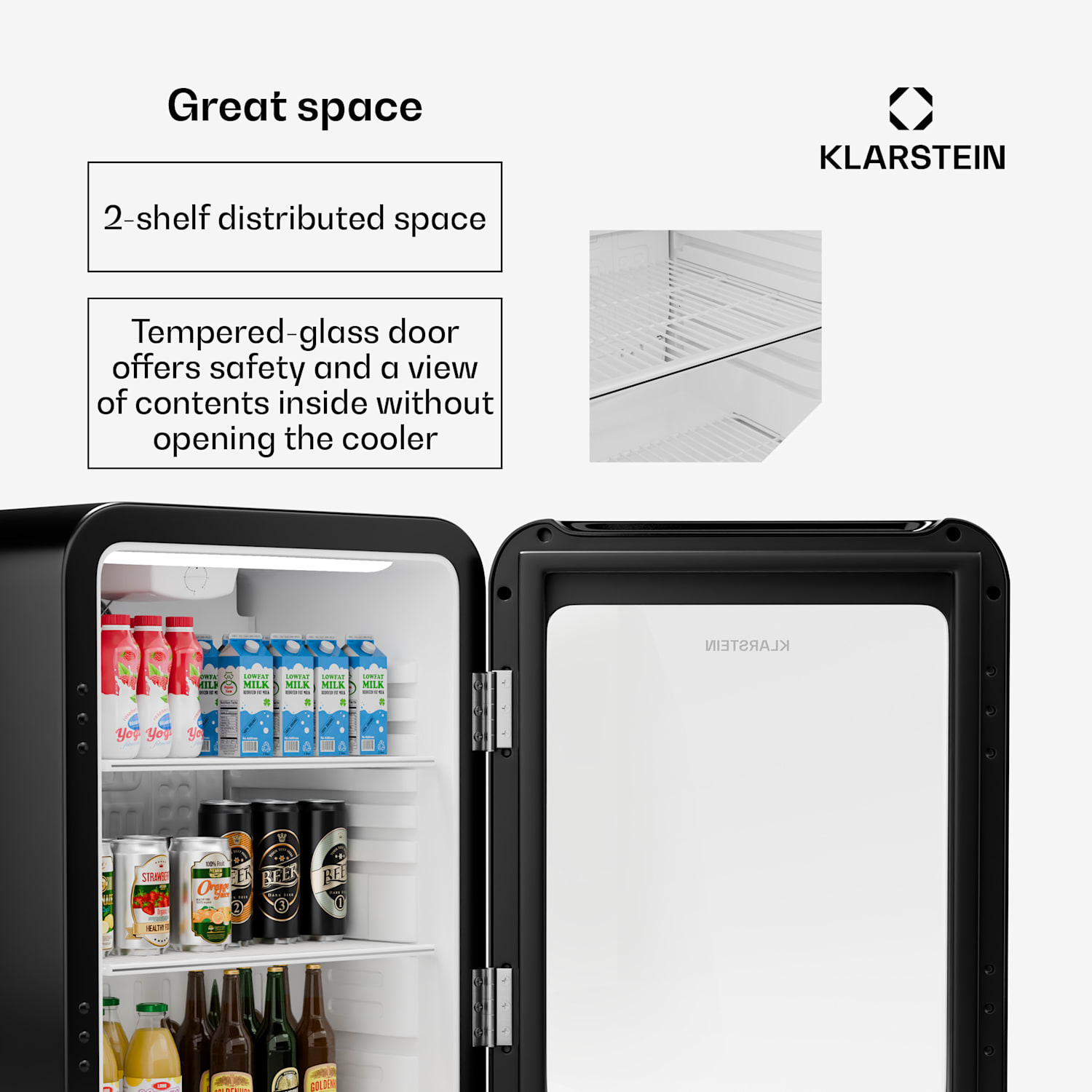 Audrey Evo juomajääkaappi | retro-design | lasiovi | 68 l | energiatehokkuusluokka C 68 l | Musta