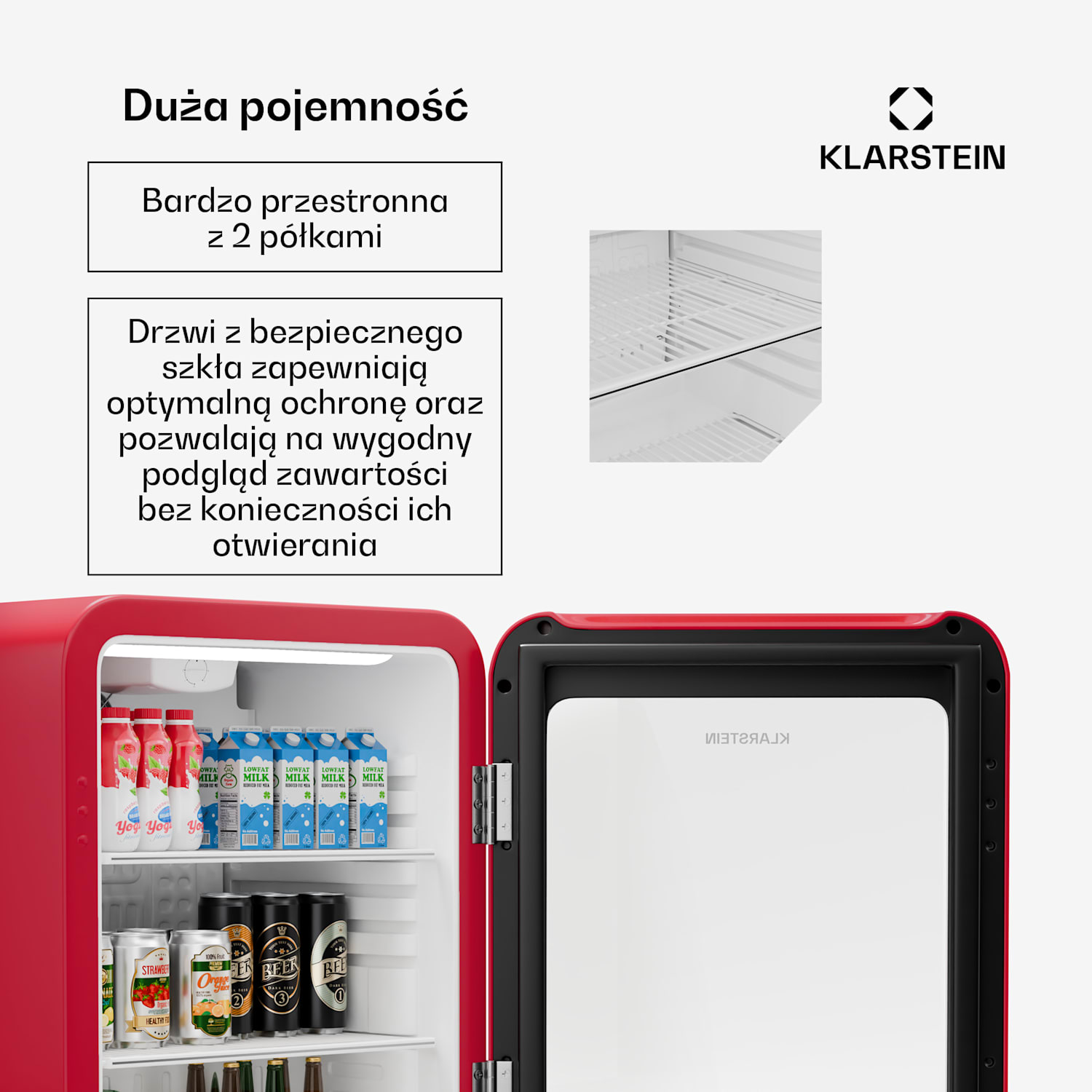 Audrey Evo lodówka na napoje, design retro, szklane drzwi, 68 l, klasa energetyczna C 68 Ltr | Czerwony