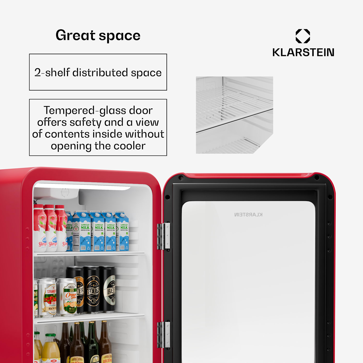 Audrey Evo drankenkoeling | retro design | glazen deur | 68L | EEK C 68 ltr | Rood