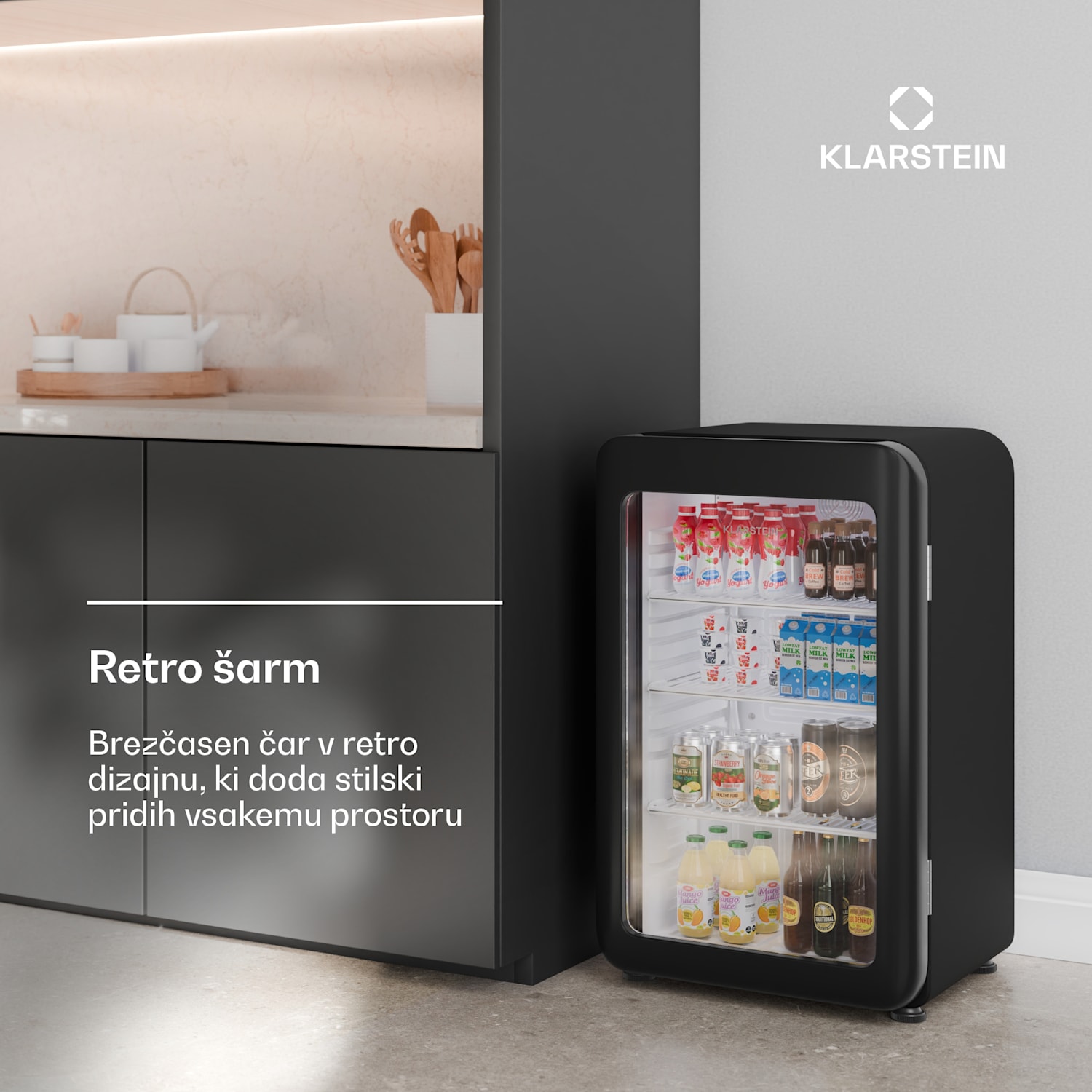 Audrey Evo hladilnik za pijačo, retro dizajn, steklena vrata, 93 L, EEK C 93 Ltr | Črna