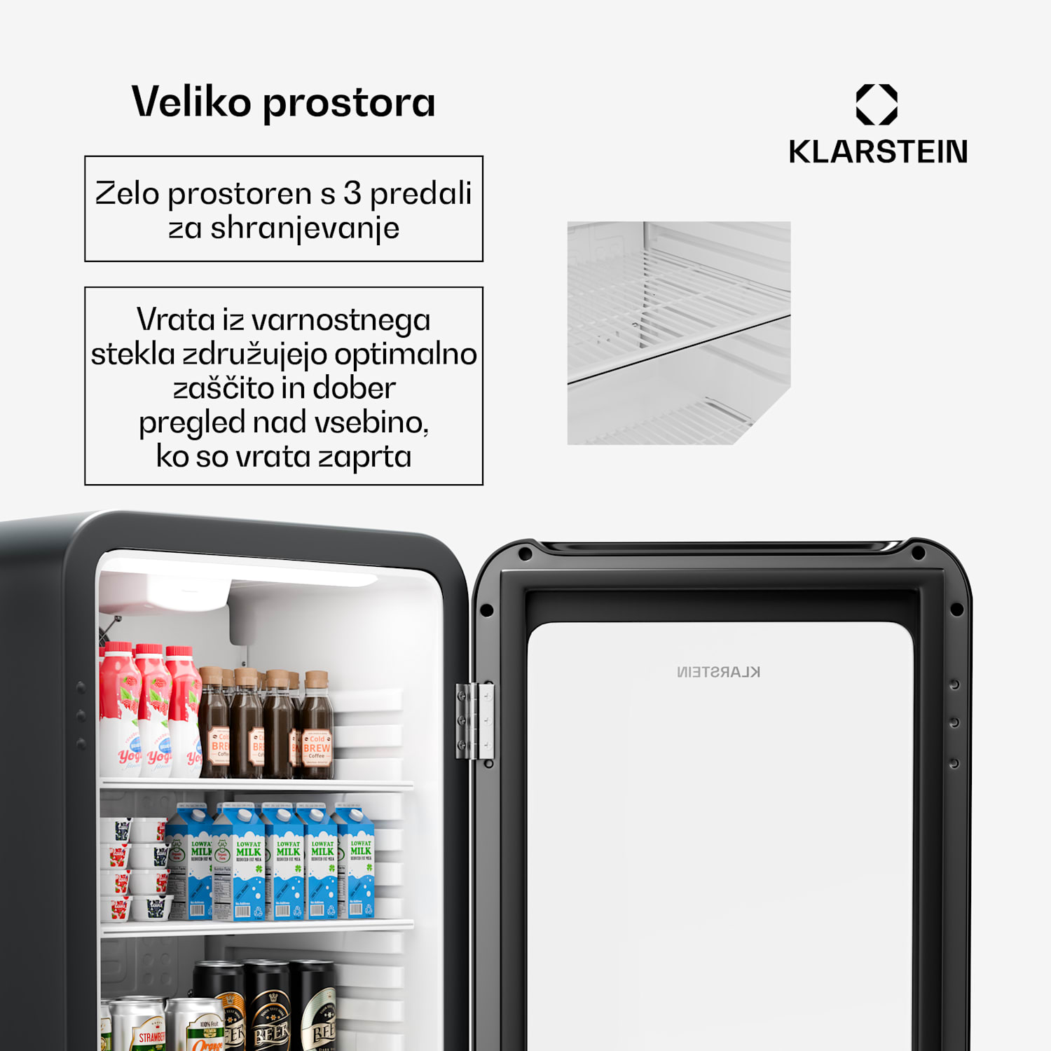 Audrey Evo hladilnik za pijačo, retro dizajn, steklena vrata, 93 L, EEK C 93 Ltr | Črna