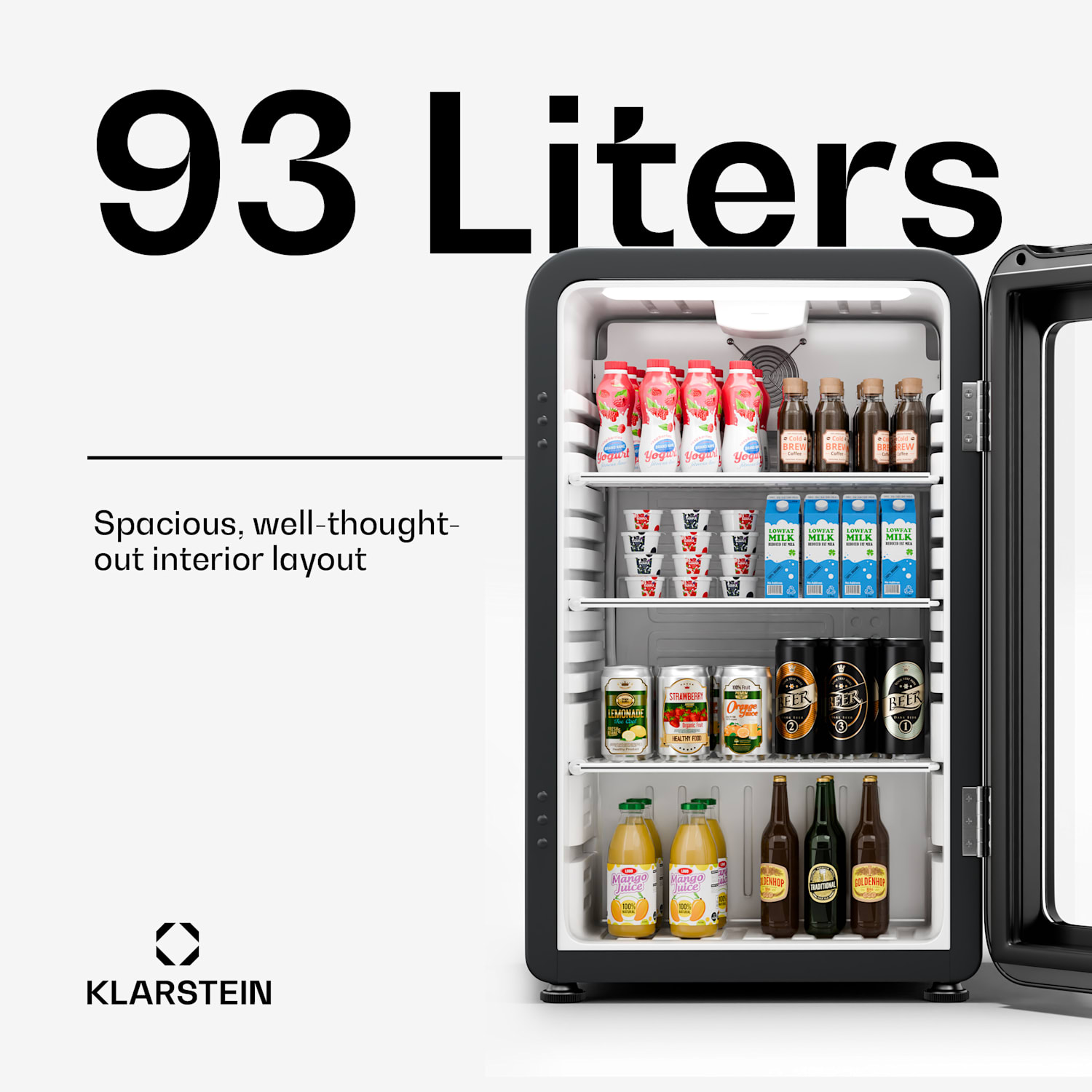 Audrey Evo drankenkoeling | retro design | glazen deur | 93L | EEK C 93 Ltr | Zwart