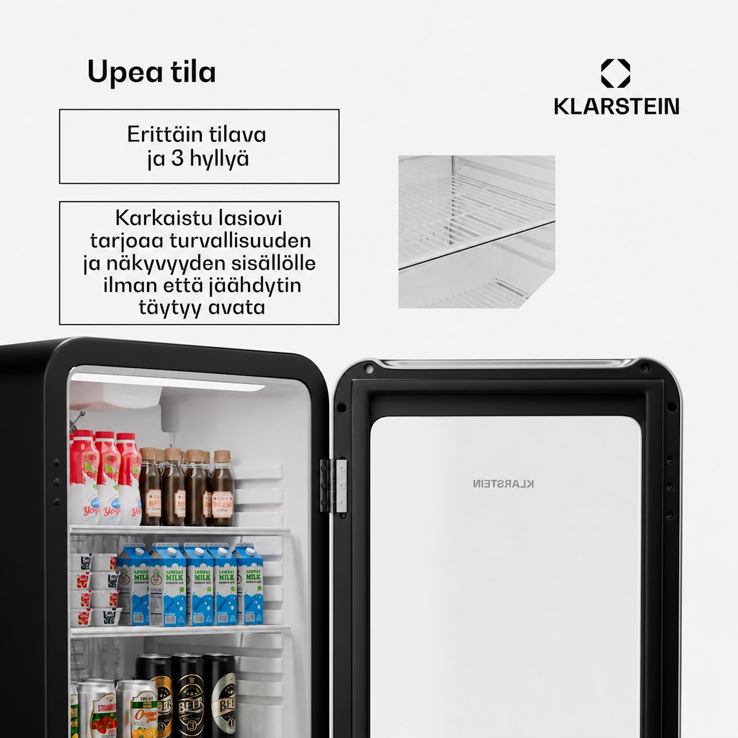 Audrey Evo juomajääkaappi | retro-design | lasiovi | 95 l | energiatehokkuusluokka C 95 l | Hopea