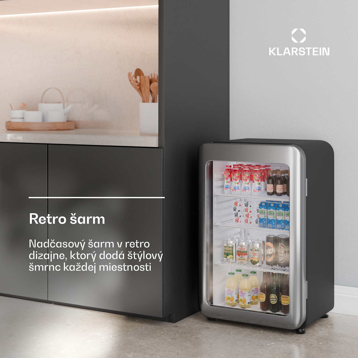 Audrey Evo chladnička na nápoje, Retro dizajn, sklenené dvere, 93 L, EEK C 93 Ltr | Strieborná