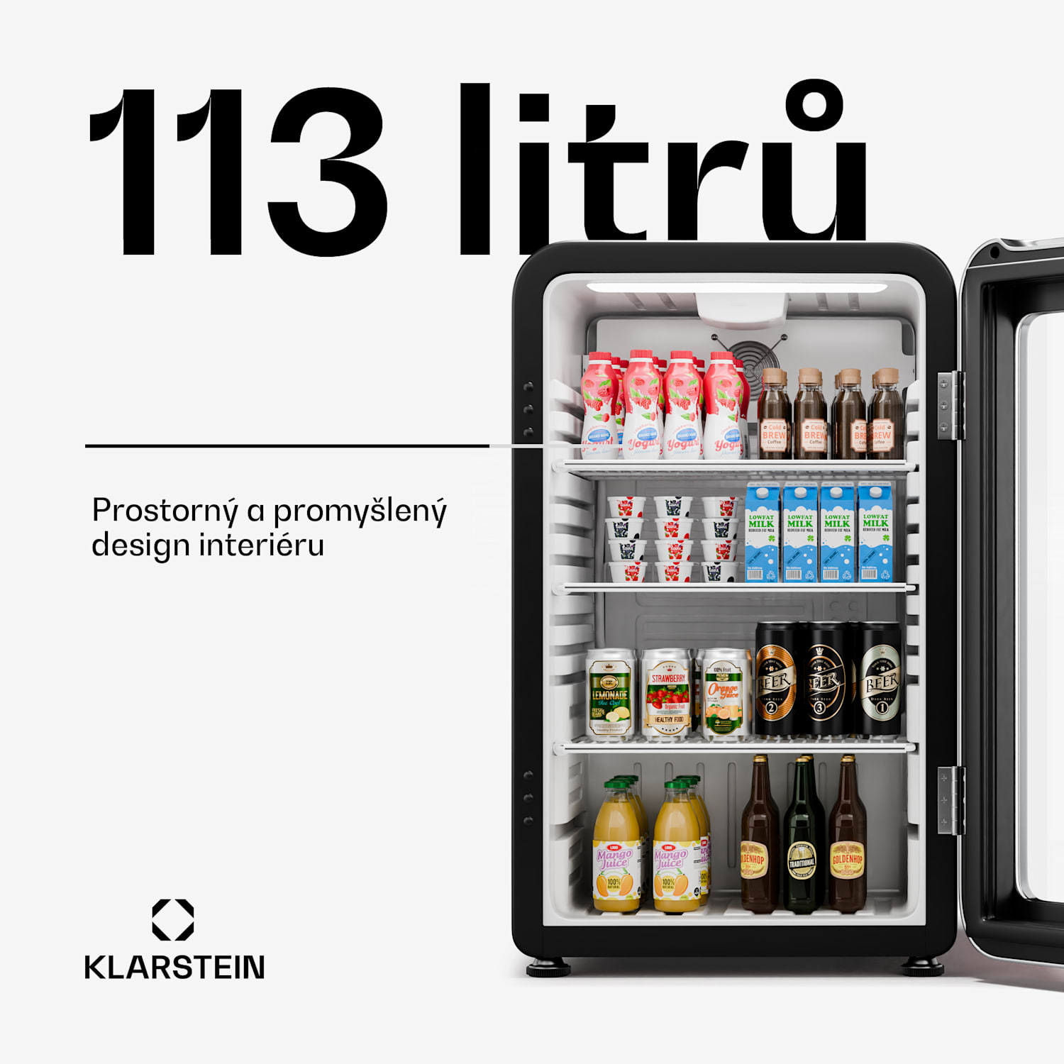 Audrey Evo lednice na nápoje, Retro design, skleněné dveře, 113 l, EEK C 113 Ltr | Černá