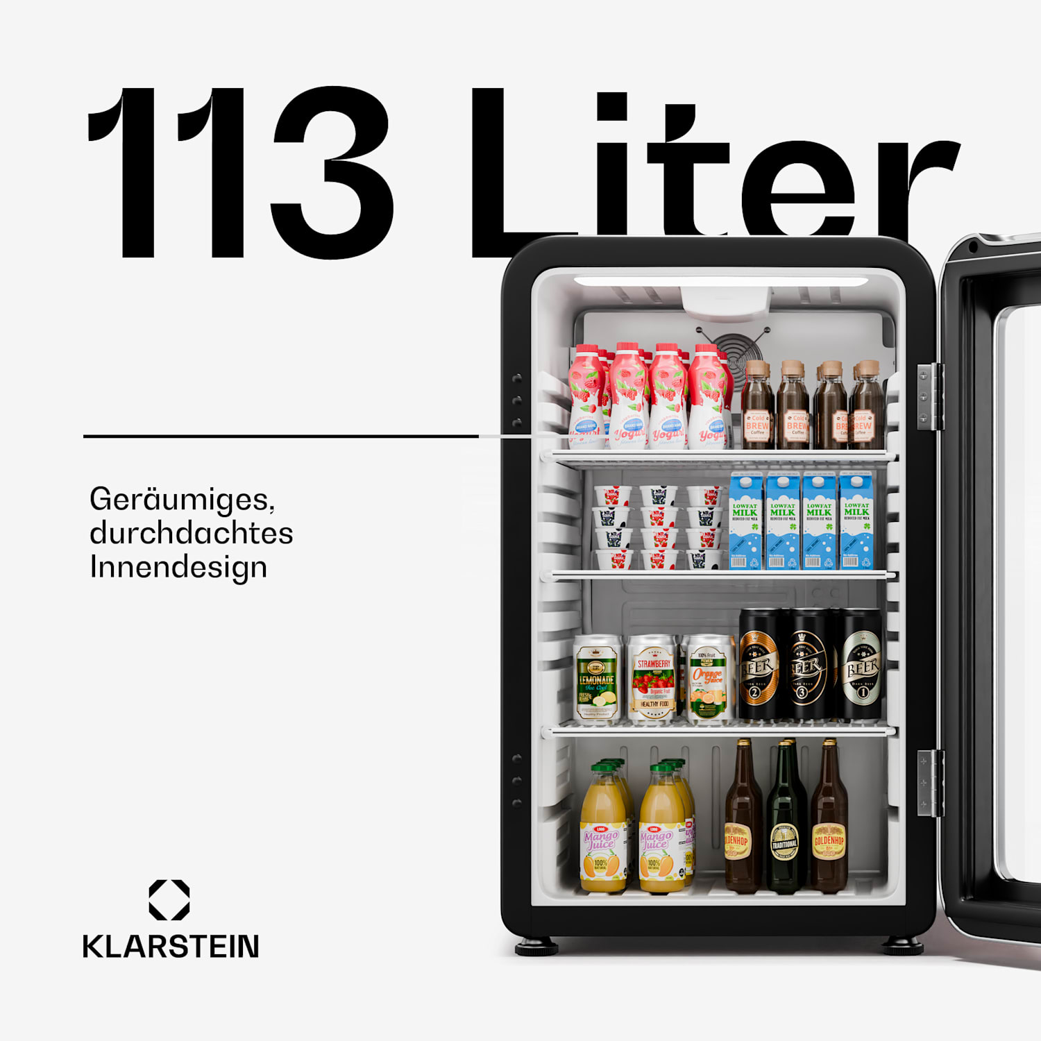 Audrey Evo Getränkekühlschrank | Retro-Design | Glastür | 113 L | EEK C 