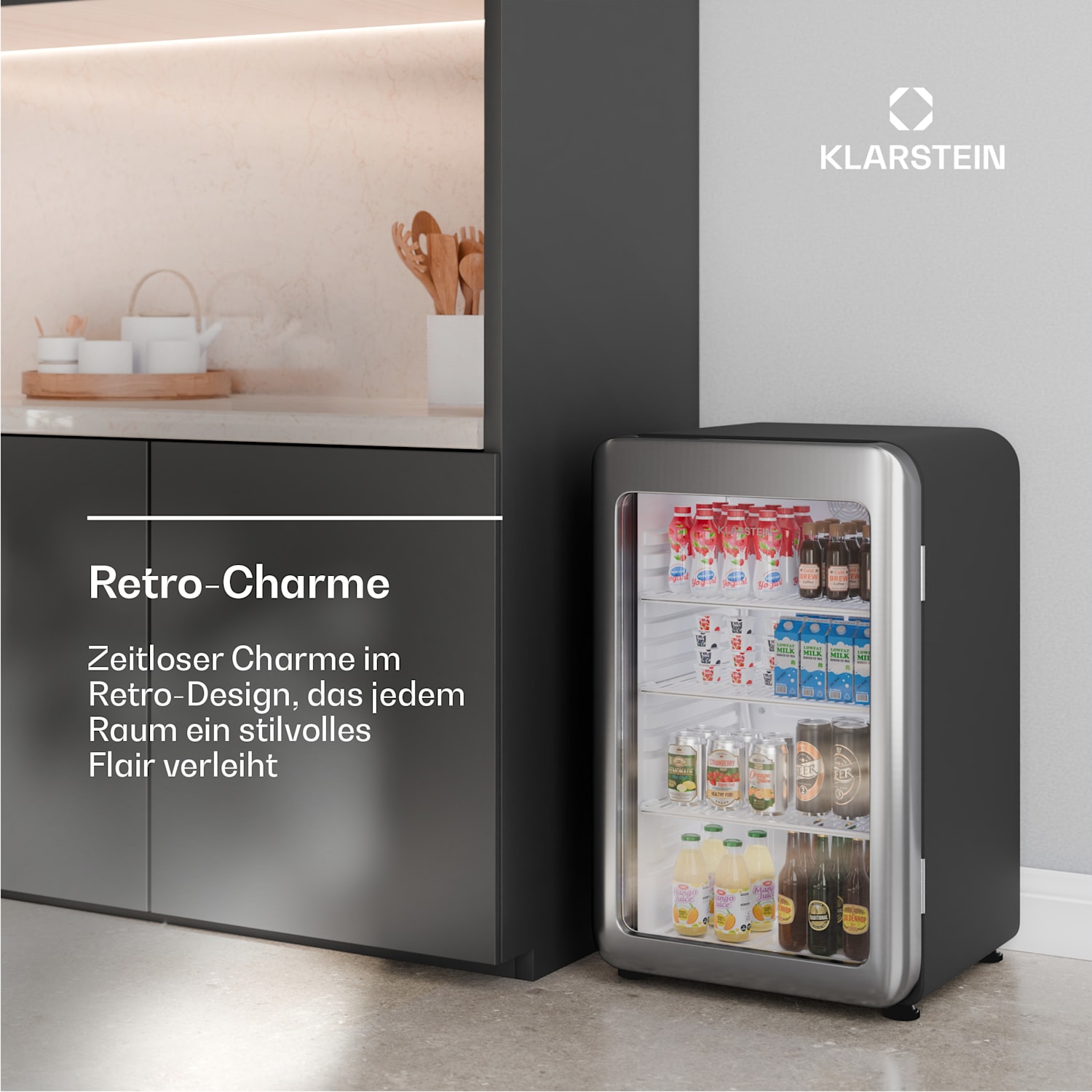 Audrey Evo Getränkekühlschrank | Retro-Design | Glastür | 113 L | EEK C 