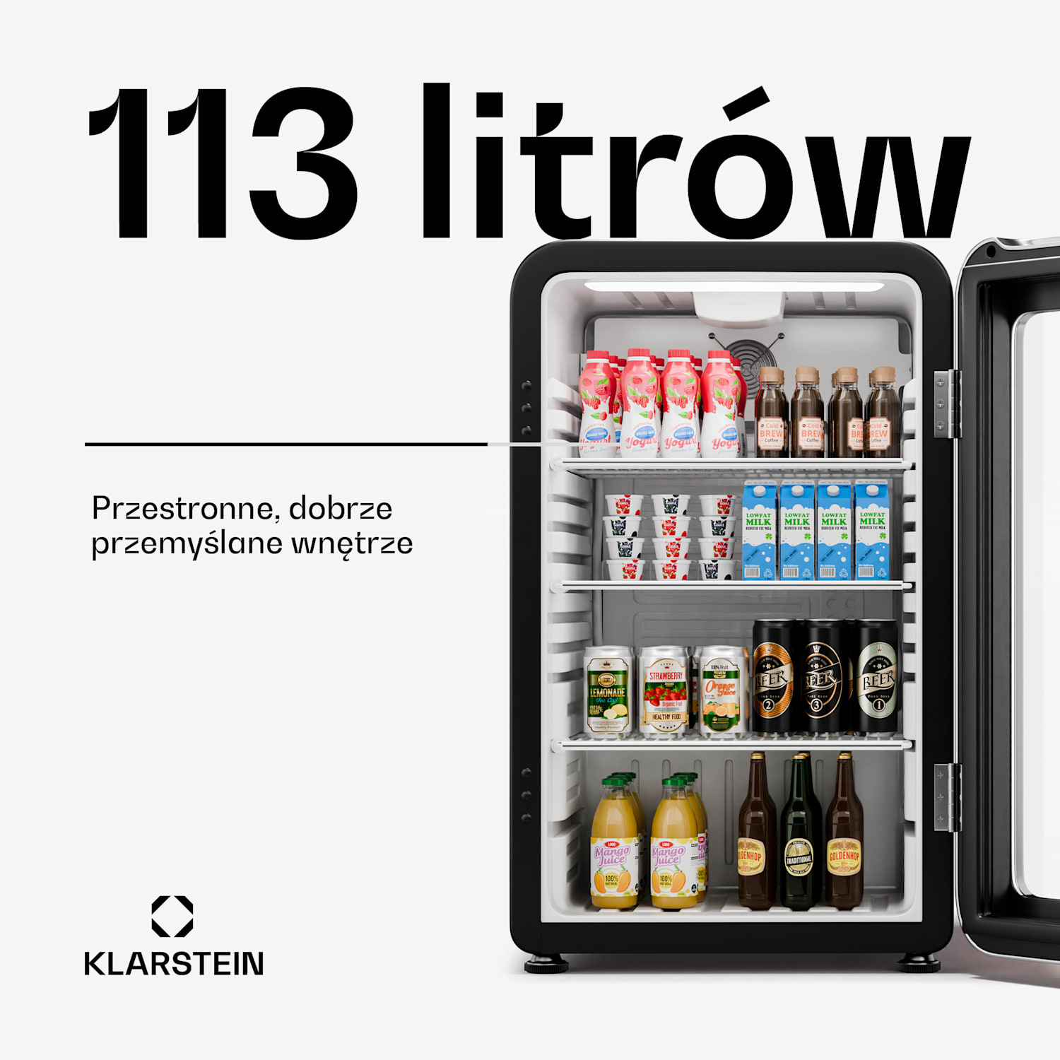 Audrey Evo lodówka na napoje, design retro, szklane drzwi, 113 l, klasa energetyczna C 113 Ltr | Czarny