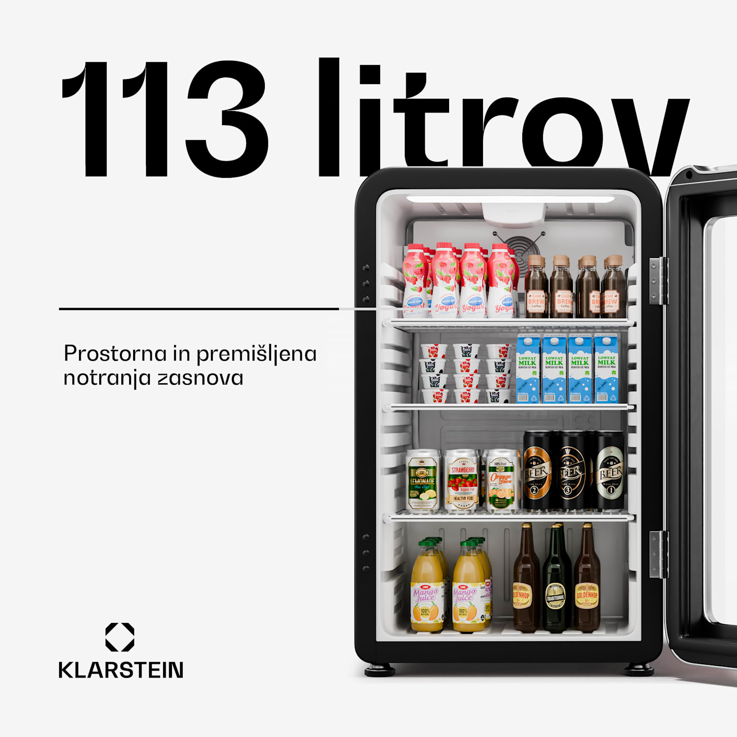 Audrey Evo hladilnik za pijačo, retro dizajn, steklena vrata, 113 L, EEK C 113 Ltr | Črna