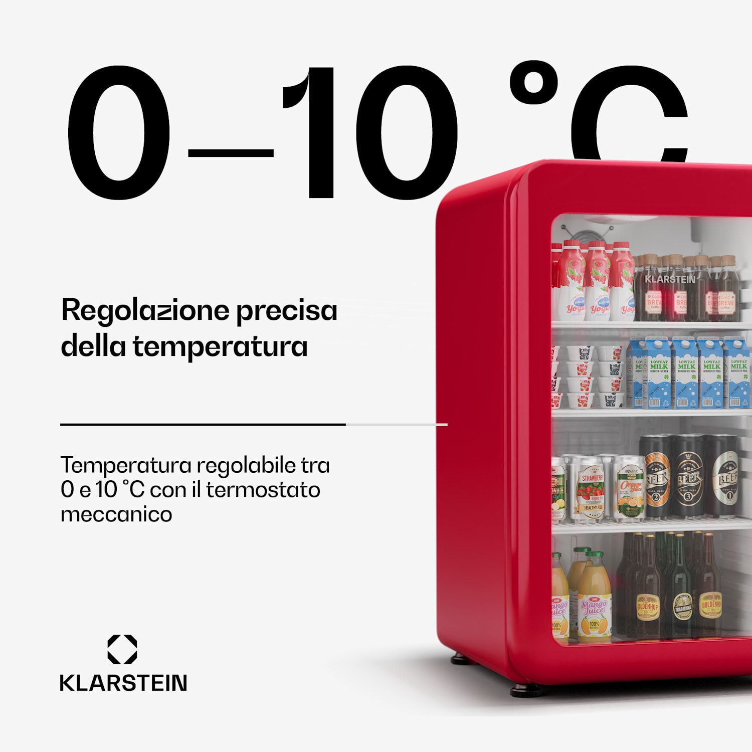 Audrey Evo - Frigorifero per bevande | Design rètro | Sportello in vetro | 113 L | Classe energetica C 113 Ltr | Rosso
