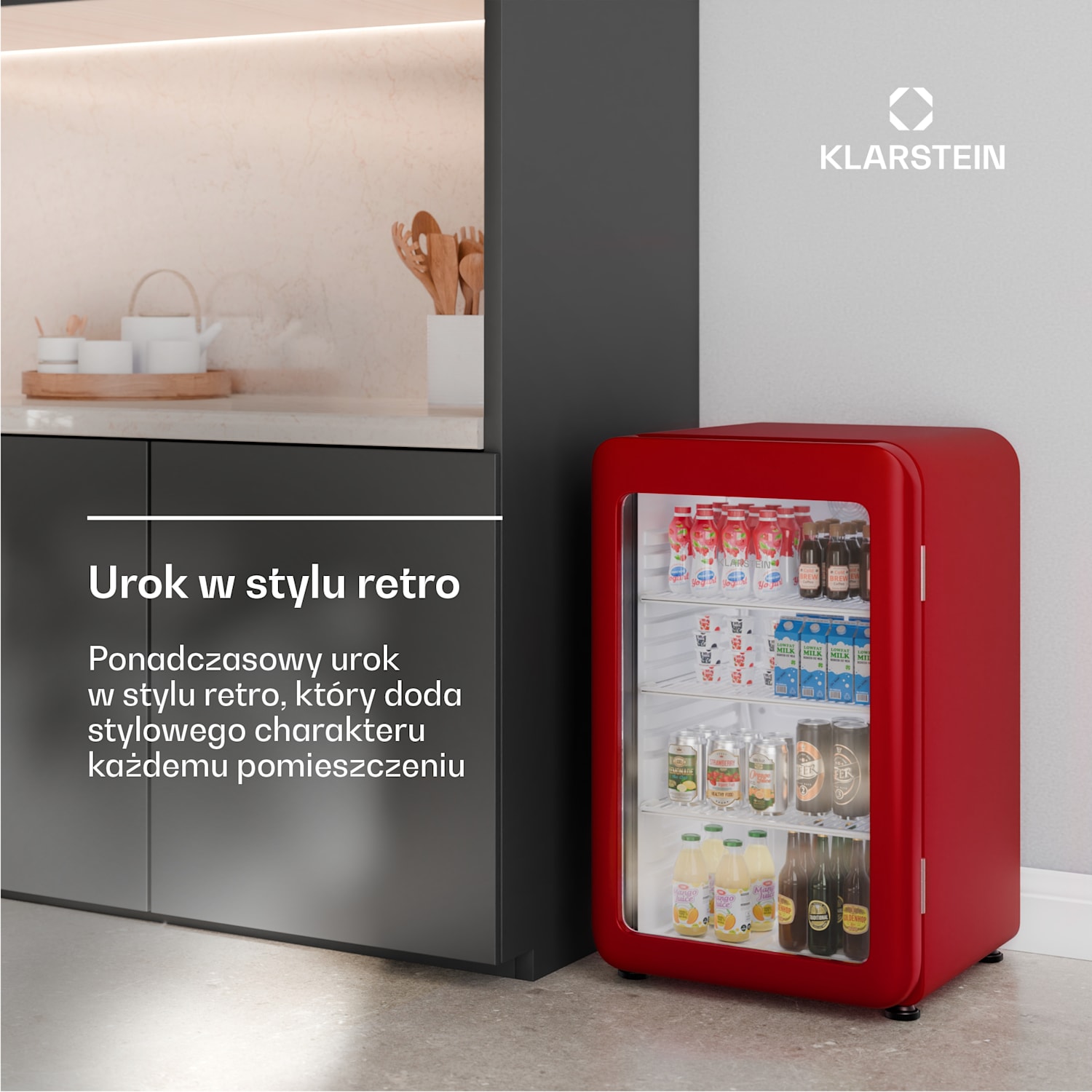 Audrey Evo lodówka na napoje, design retro, szklane drzwi, 113 l, klasa energetyczna C 113 Ltr | Czerwony